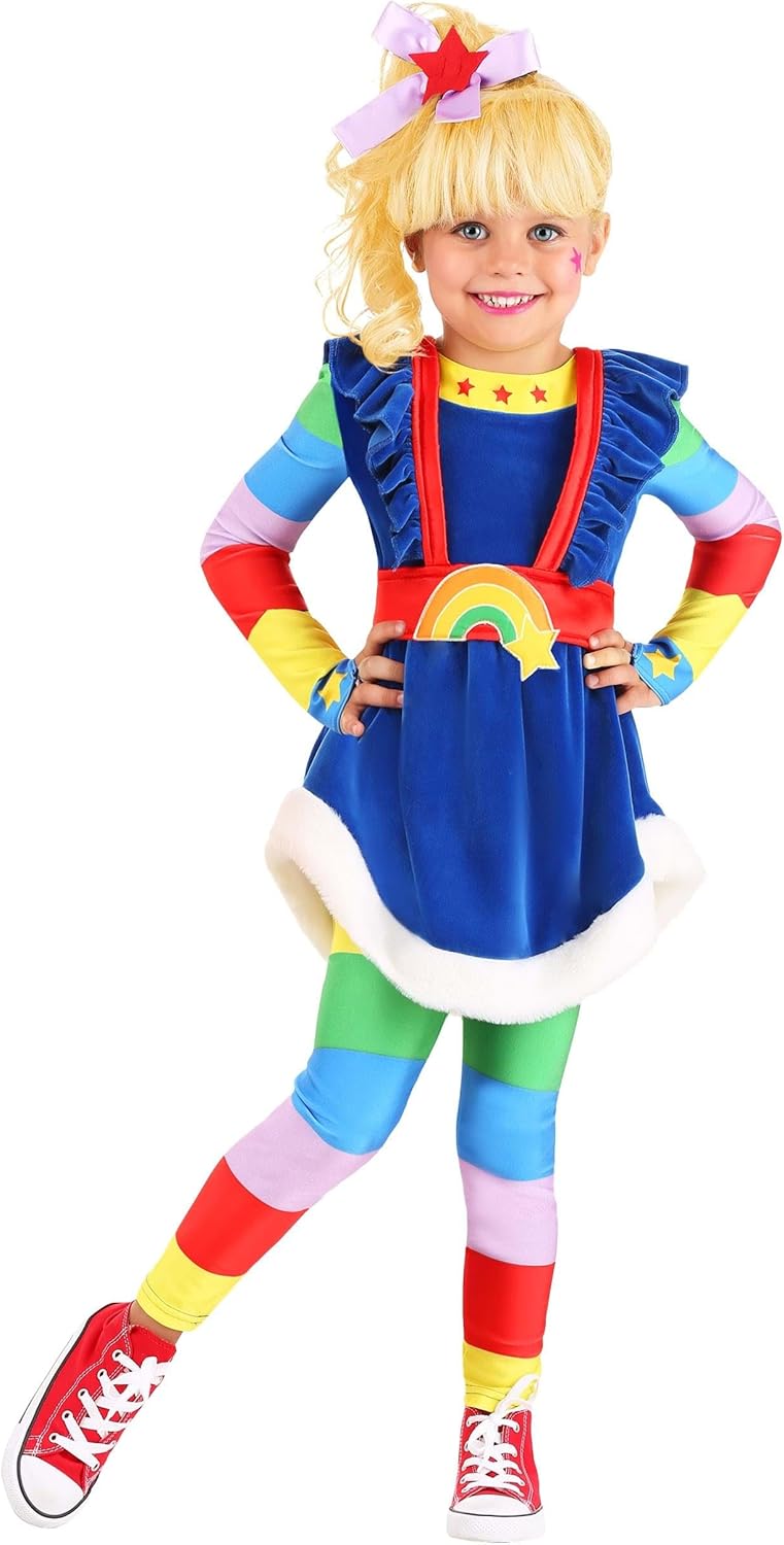 Toddler Girl Rainbow Brite Halloween Costume | Dress w/Attached Belt, Leggings, & Hair Bow for a Magical 80s-Inspired Look