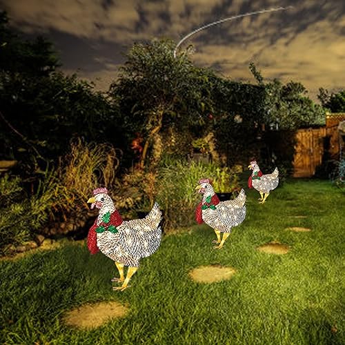 Miniatura 8 de Decoraciones LED de Navidad para exteriores, 1 decoración navideña de pollo iluminado, pollo iluminado con bufanda, letreros de patio con estacas