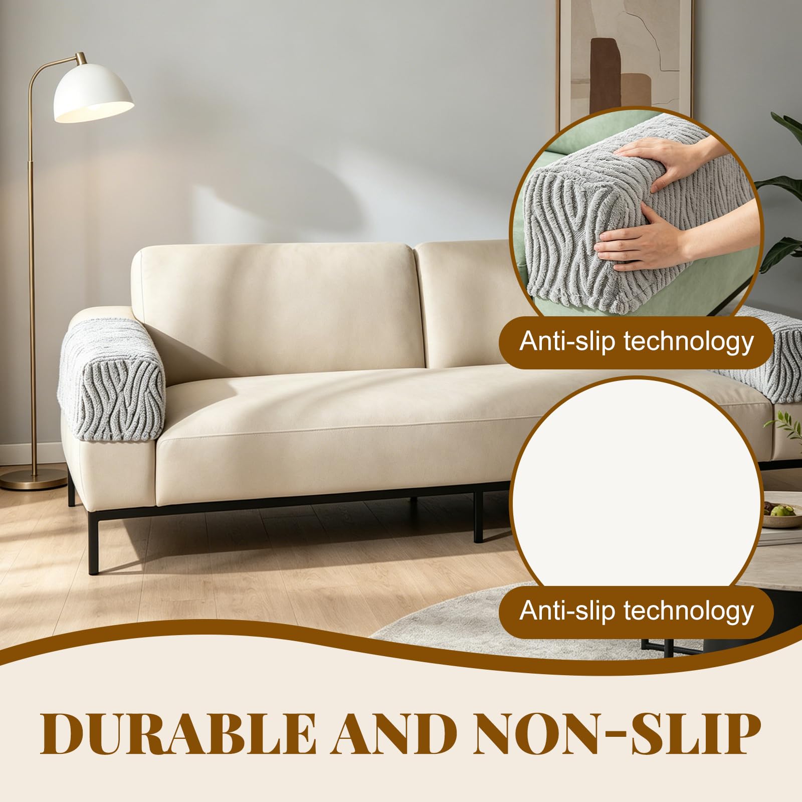 Armlehnenschoner für Sessel, Samt Armlehnenbezüge, Couch Stretchy Armlehnenbezug, Waschbare Rutschfeste Möbelbezüge, Flexibles Design Geeignet für Sessel, Sofas und LiegestüHle (Grau, 2 Stück)