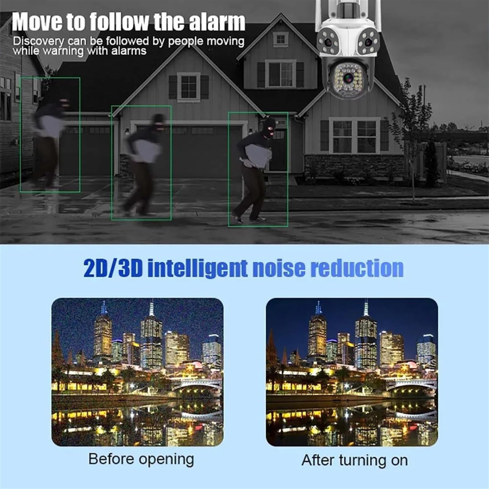 Kamera bezpieczeństwa, Kamera IP 15MP 8K Trzyobiektywowa zewnętrzna kamera PTZ 4X Zoom AI Śledzenie Kamery monitorujące Inteligentna ochrona bezpieczeństwa CCTV(15MP Camera Add 128G)