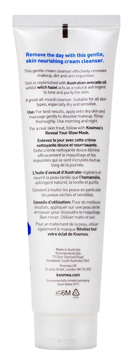 Kosmea Purifying Cream Cleanser – Hydrating Face Wash & Makeup Remover for Dry Sensitive Skin – Natural Rosehip & Avocado Oil - Non-Drying Daily Facial Cleansing Cream – 5.07 fl oz - Image 4