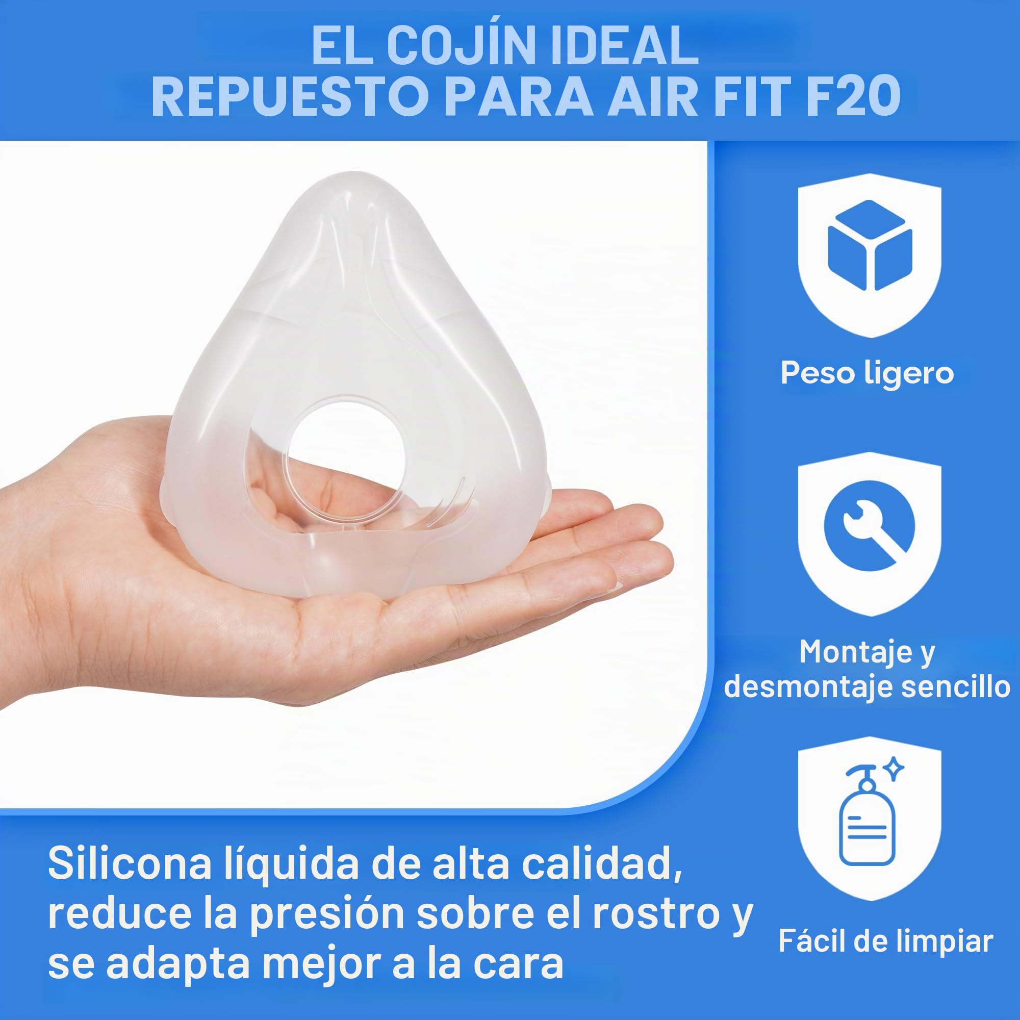 Paquete de 2 máscaras de repuesto (L) para Airfit F20, sellado fiable y ajuste más suave, compatible con marco original, suministros de cojín de repuesto duraderos y de gran valor (L)