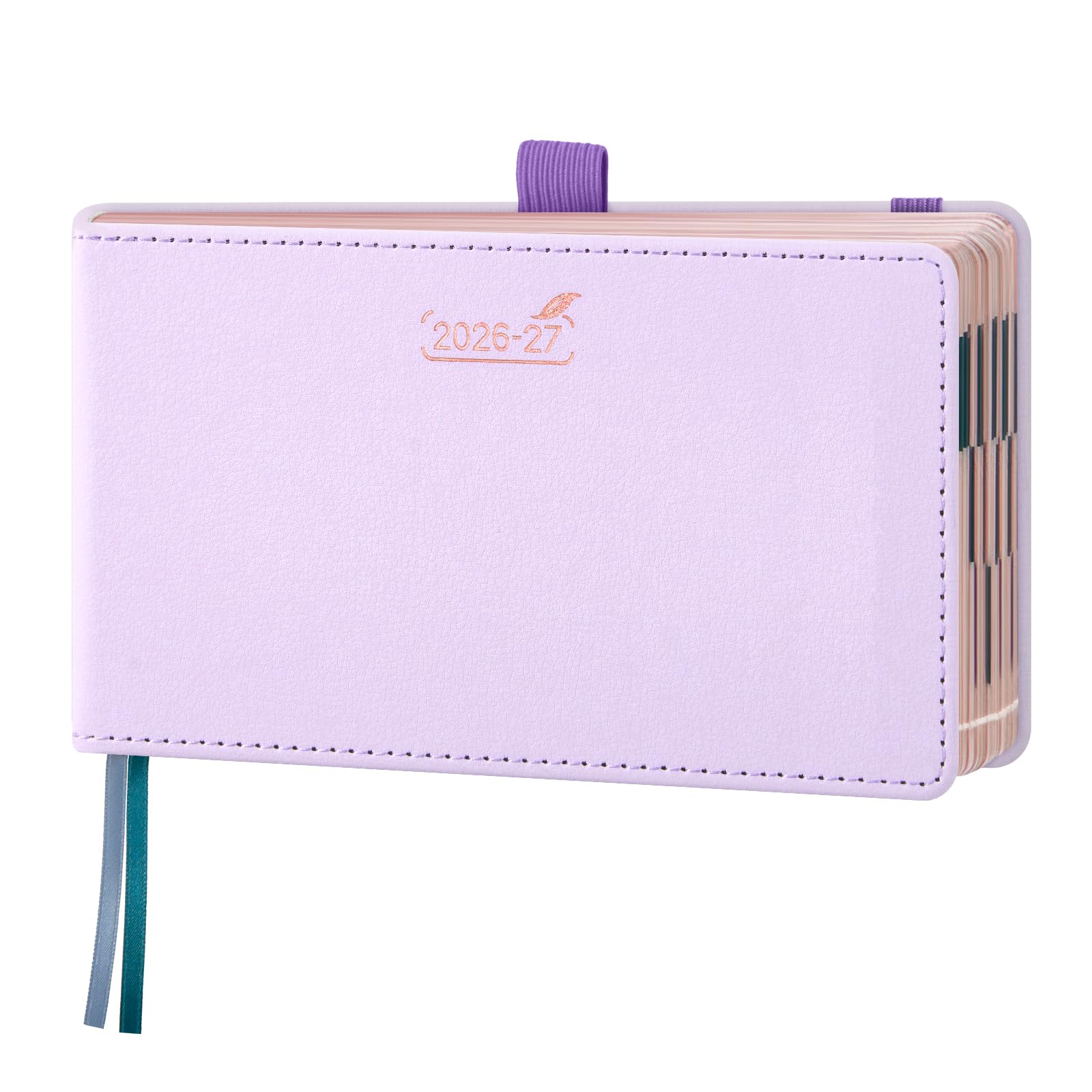 BEZEND Pocket Diary 2026-2027 Landscape Week to View (Jul 26-Dec 27) Slim 9.5 x 16.8 cm. Appointment Diary with Hourly Timeslots & Gilded Edges, Work Home Women, PU Leather Hardback, Lilac
