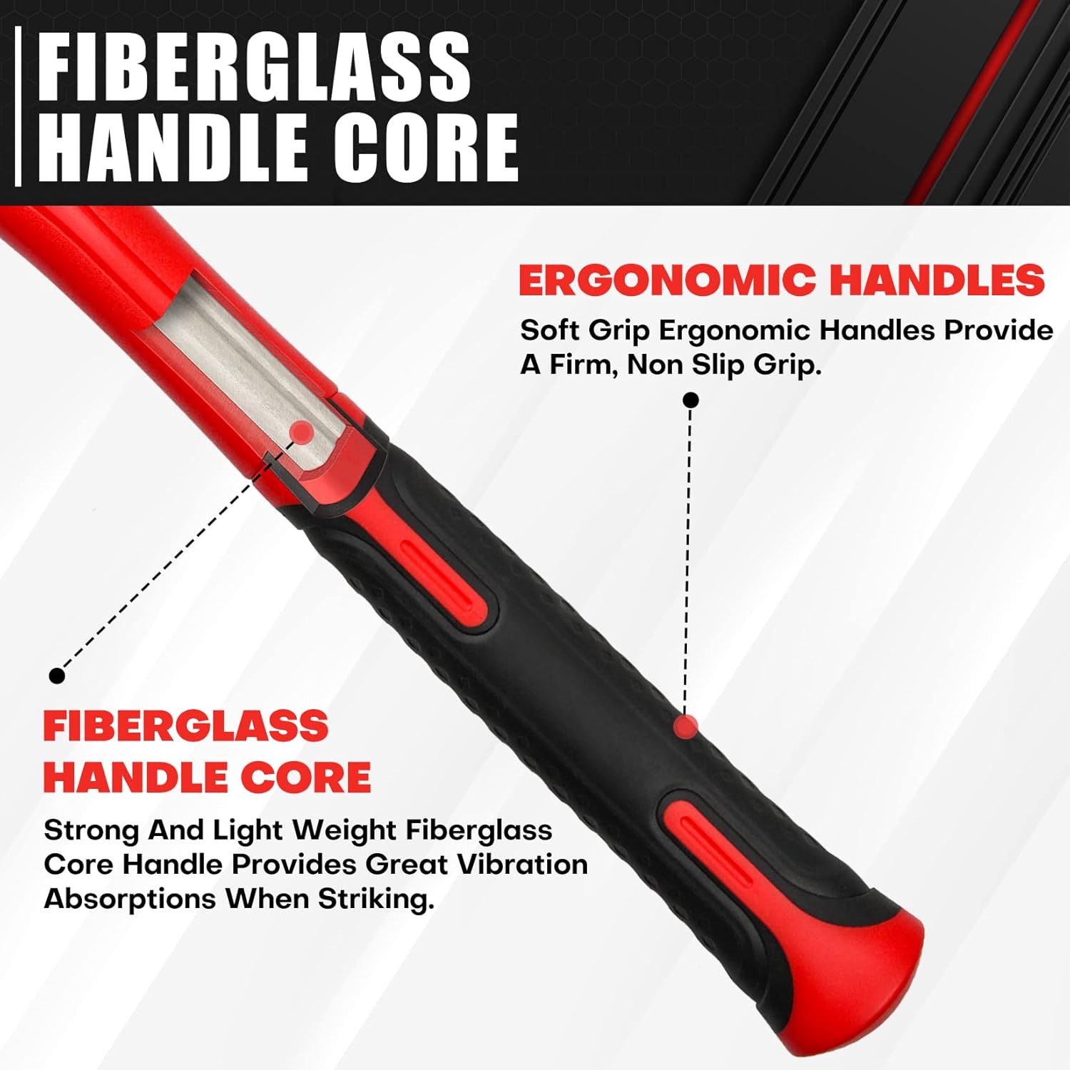 C&T 3 Piece Ball Peen Hammer, 16oz 32oz 48oz, Fiberglass Handle hammer for Ball Peen, Blow Striking Ball Pein Hammer Handle Tool with Forged Steel Construction for Metal Working