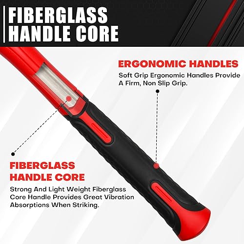 Miniatura 5 de C&T Martillo de bola de 3 piezas, 16 onzas, 32 onzas, 48 onzas, martillo de mango de fibra de vidrio para peen, herramienta de mango de martillo de