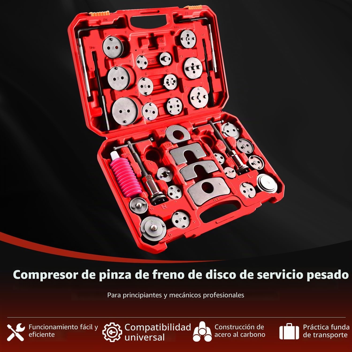 FreeTec 35 Piezas Kit de Herramientas para Pinza de Freno de Disco, Herramienta Resistente para comprimir y retraer pistones de Pinza de Freno para el reemplazo de Pastillas de Freno