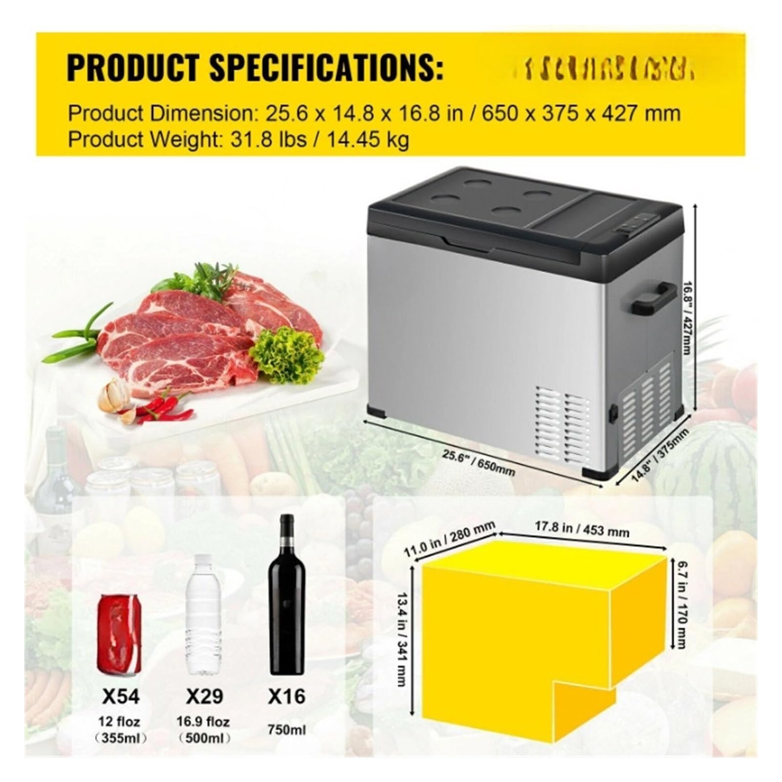 Mini refrigerador portátil for Coche de 30, 40 y 50 litros, con congelador pequeño, 12 V/24 V CC, 110-240 CA, Ideal for Exteriores, caravanas y Camping.(50L)