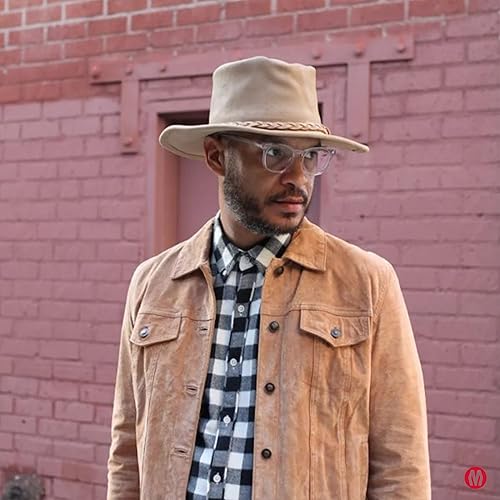 Miniatura 5 de Minnetonka Outback Sombrero de vaquero de ala plana para hombres y mujeres hecho con cuero desgastado alambre de acero oculto en el ala Bronceado