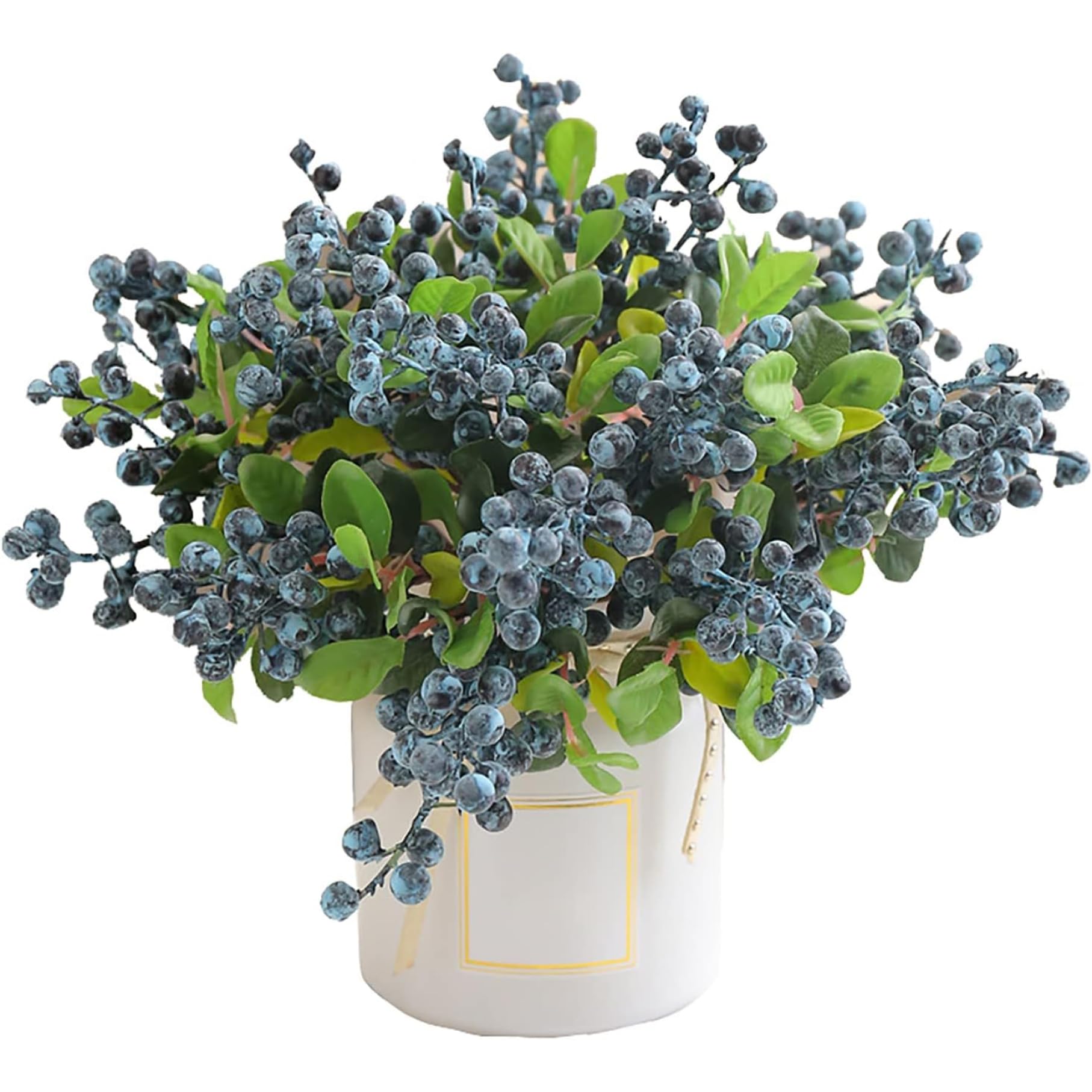 Tiges de baies bleues artificielles 10 pcs de 25 cm avec feuilles vertes pour decoration maison