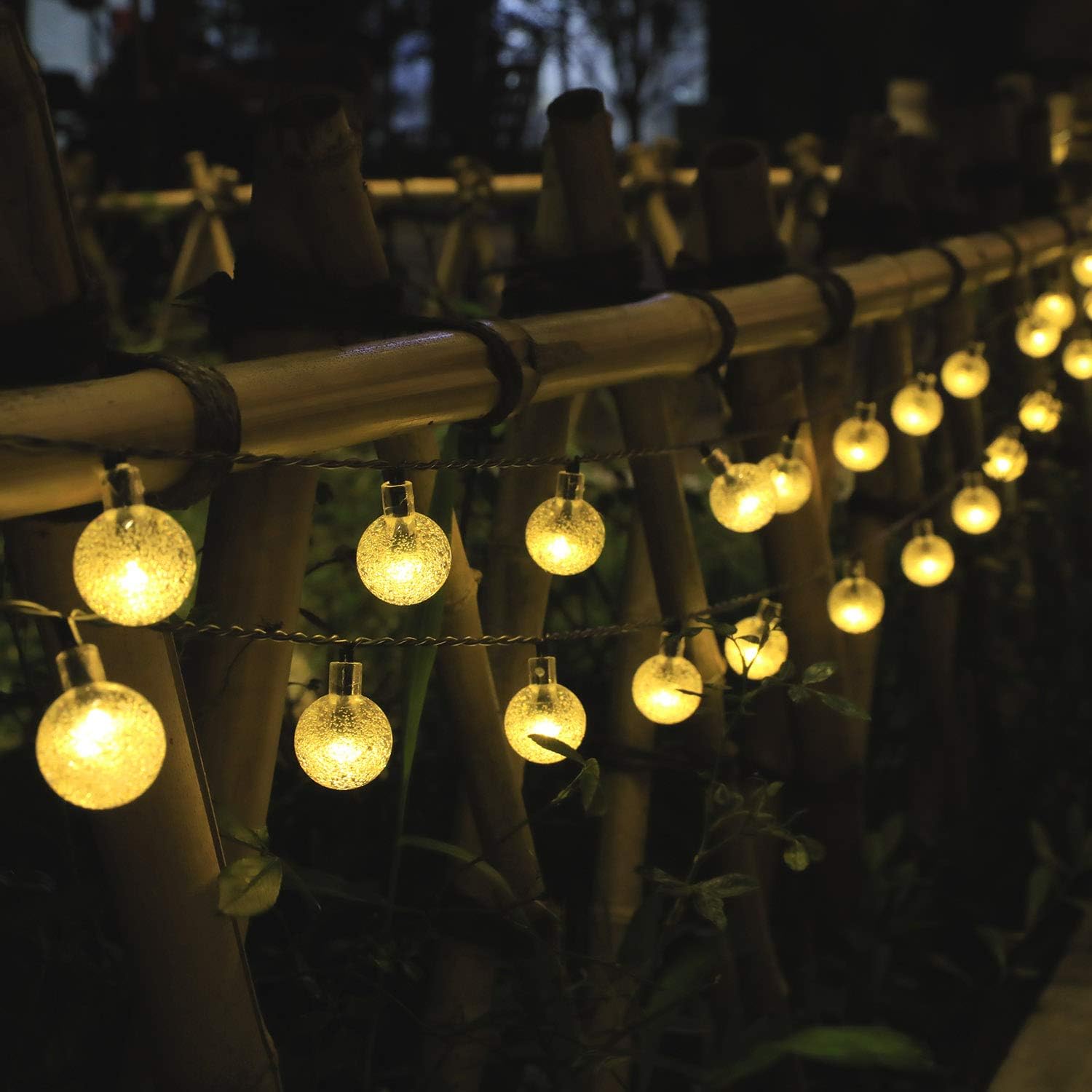 EXF 2-Pack Crystal Globe Solar String Lights Outdoor, 60 LED Crystal Ball Solar Christmas Lights, IP65 Waterproof 8 Modes Outdoor Solar Lights for Garden, Gazebo, Tree (Warm White)