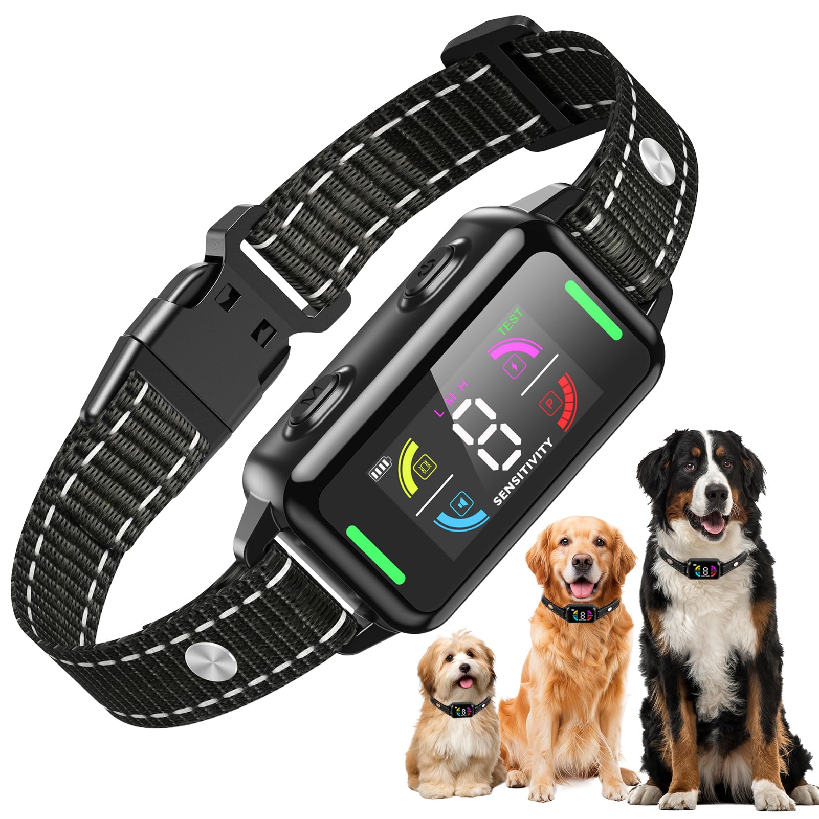 Collar Antiladridos para Perros, 4 Modos + 8 Niveles de Sensibilidad, Impermeable IP67, Antiladridos y Antiaullidos para Perros, Recargable, para Detener los Ladridos Grande Mediano Pequeño