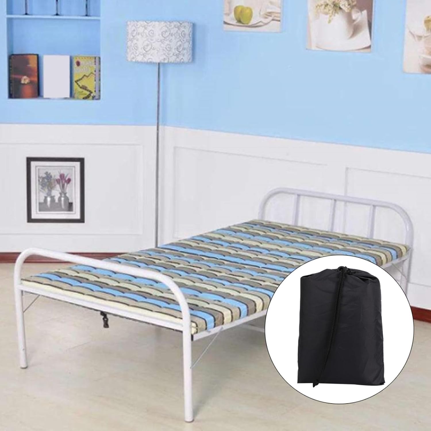 Weatherproof Folding Bed Cover, 210D Oxford Dust Sun Rain Protection Cover for Vertical Folding Bed Patio Lounge Beach Chair, Include Drawstring Storage Bag(102 * 33 * 104cm)