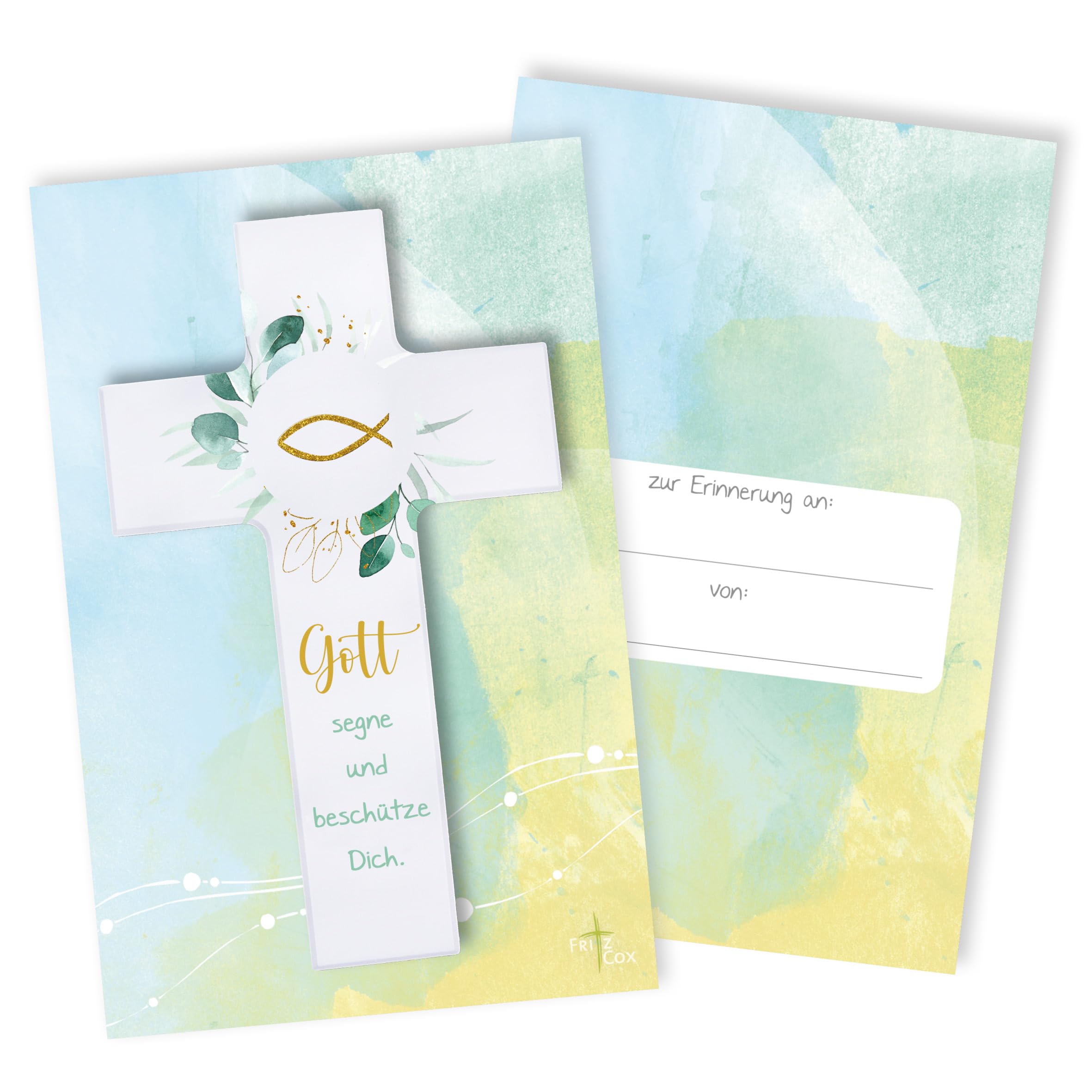 Fritz Cox Holzkreuz Fisch | Gott segne und beschütze Dich | christliches Geschenk für Kinder 20cm