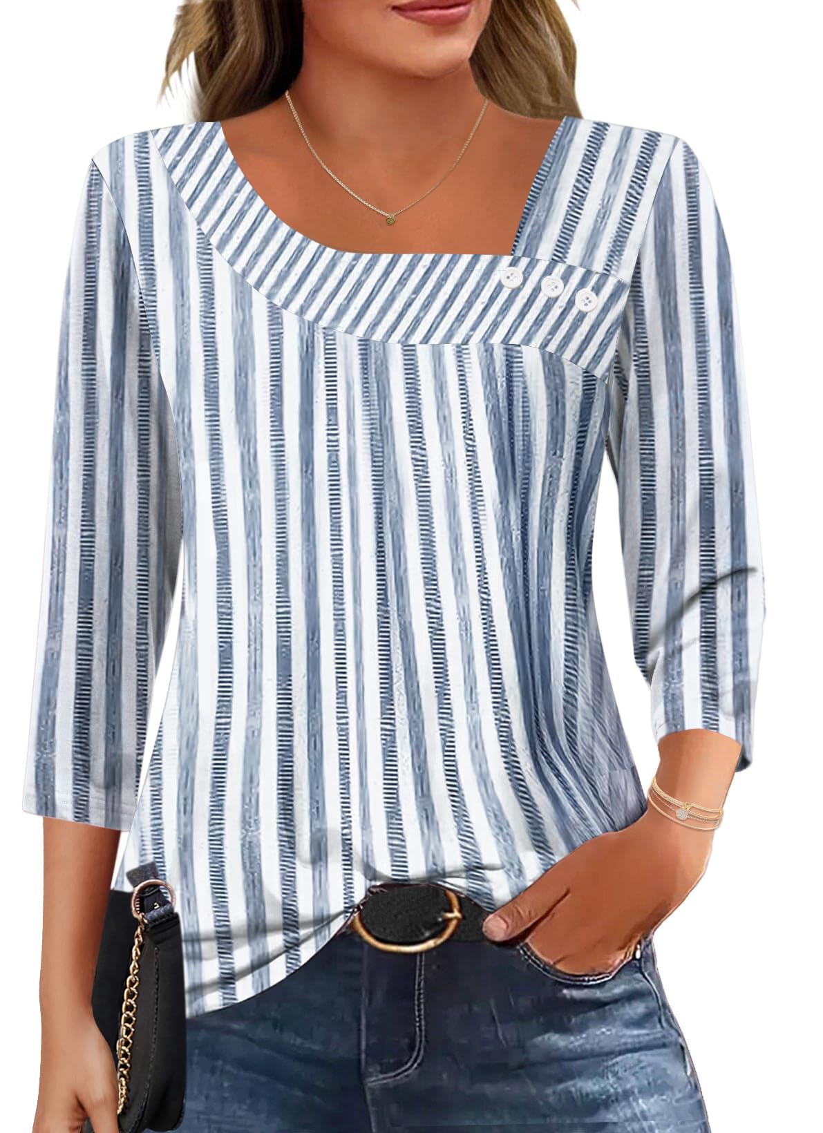 LOMON Womens 3 4 Length Sleeve T Shirts Asymmetrical Neck Tops Business Blouses for Women Fashion 2026