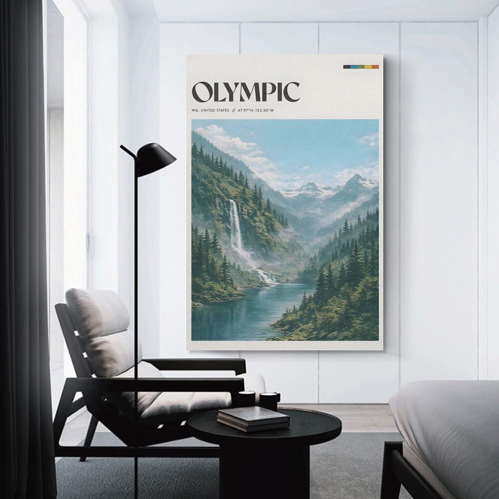 Junmoney Unframe-Style-3 Canvas Wall Picture Olympic National Park Waterfall, 20X30inch(50X75cm), For Study, Office Or Focused Interiors, Wall Art That Adds Style To Work Areas
