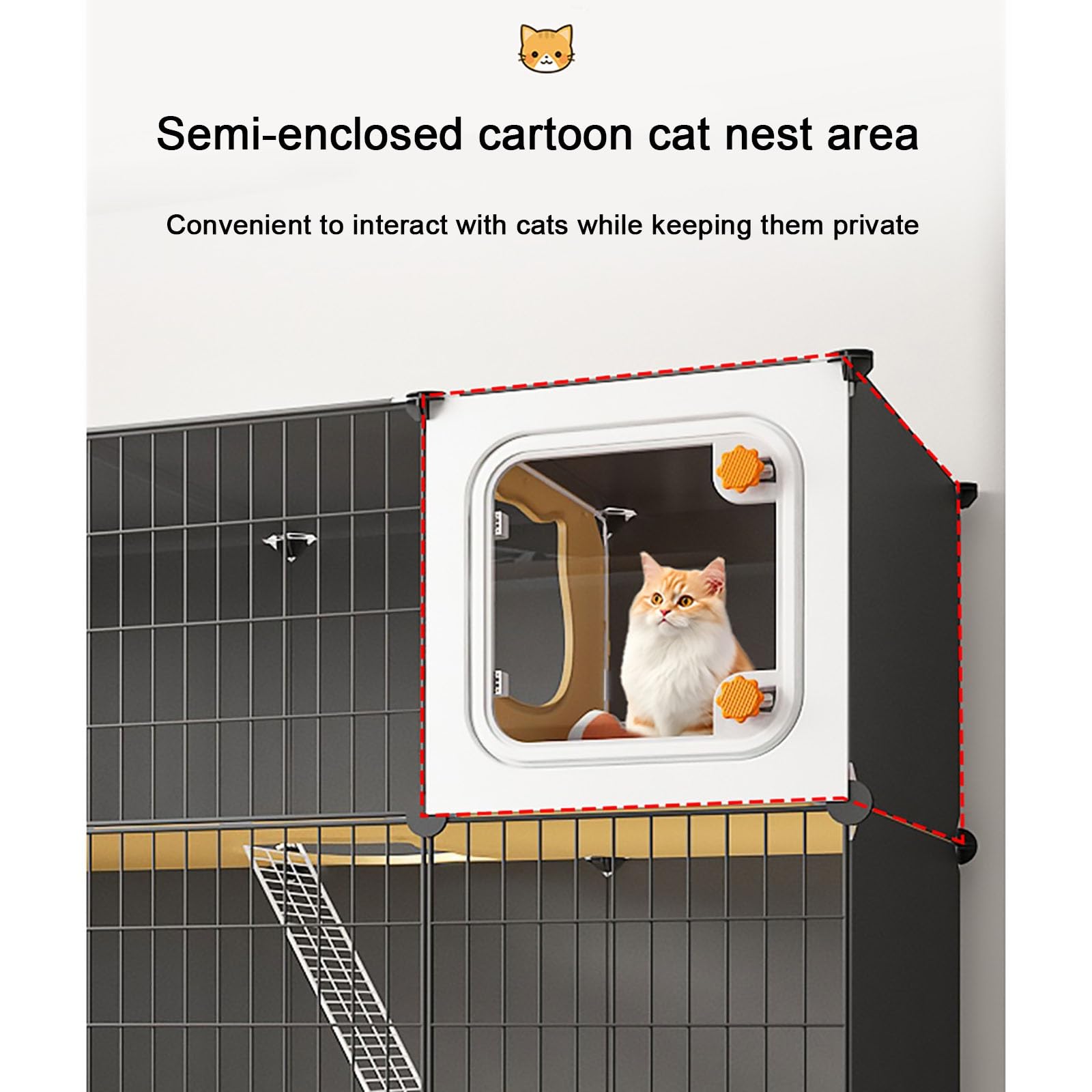 Gabbia per Gatti, Gabbia per Gatti da Interno con lettiera, Recinto in Metallo Multistrato smontabile per Piccoli Animali Domestici, Ideale per furetti, Conigli, Ricci - Design spazioso 105x
