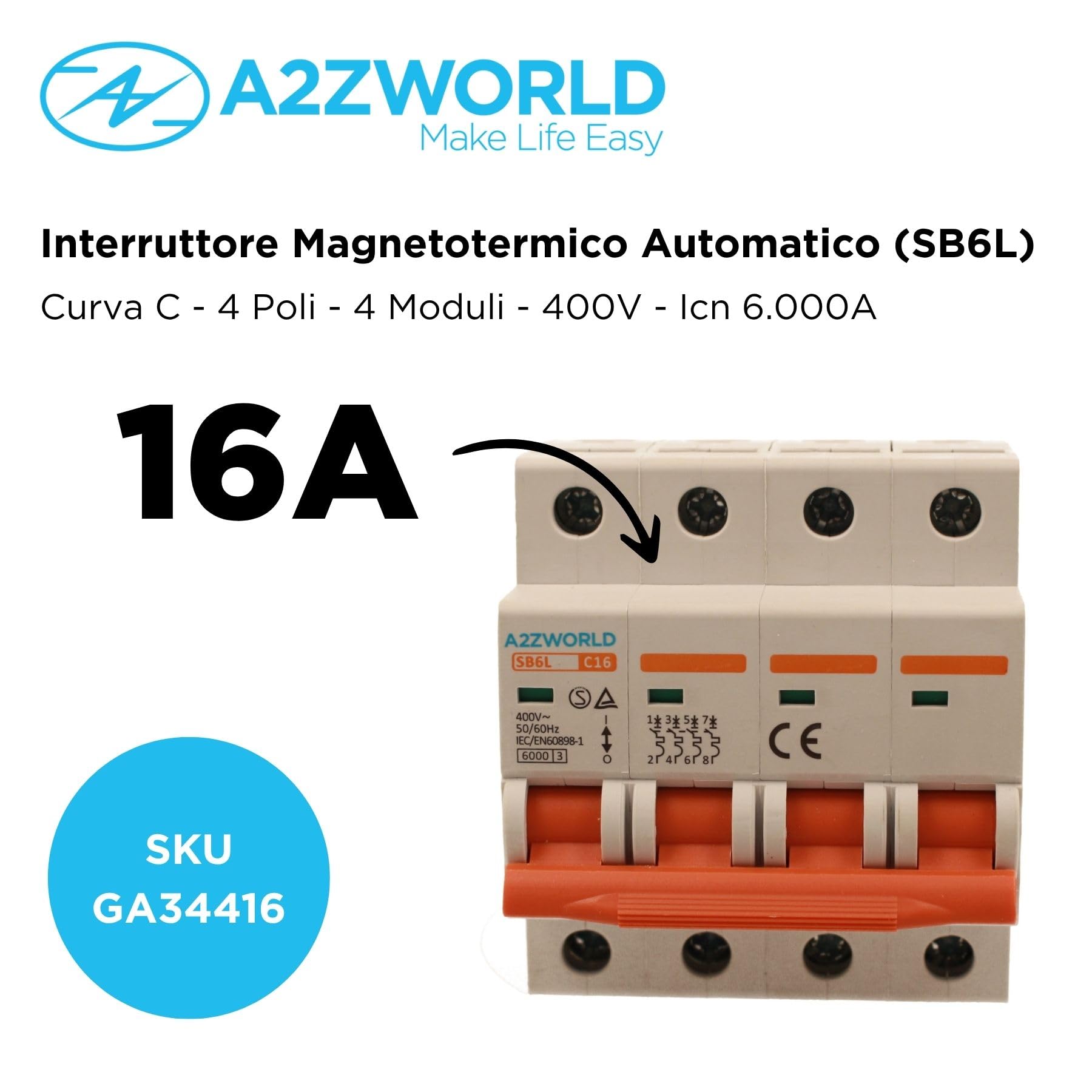 ZOREI Interrupteur magnétothermique automatique, 4P quadripolaire 220 V et 380 V, pour monophasé et triphasé, occupe 4 modules DIN, disponible jusqu'à 40 A