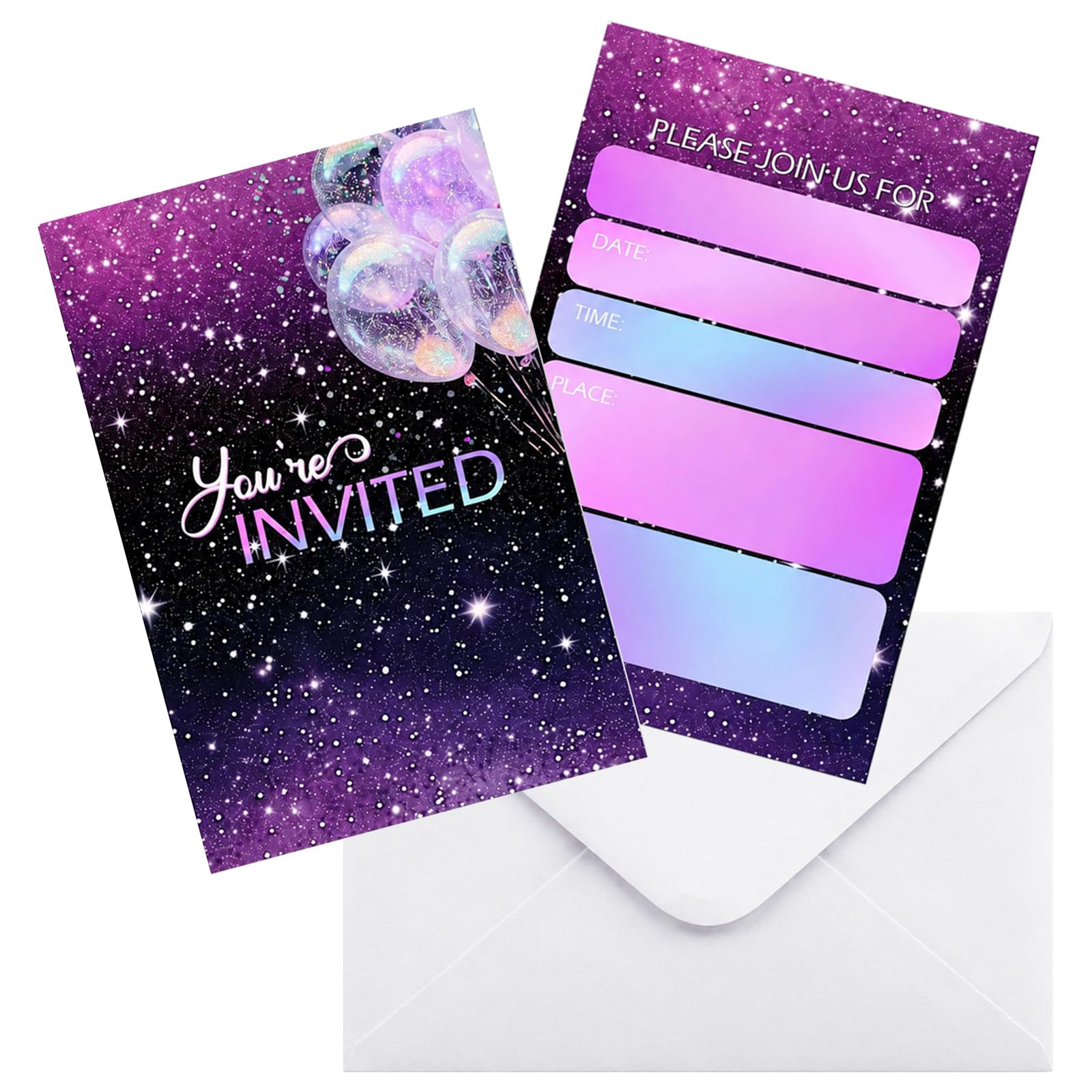 12 Set VIP Invitations Double Sided Movie Birthday Party Invitation Cards with Envelopes for Girls Ladies Women (12, Purple Galaxy Ombre Glitter)