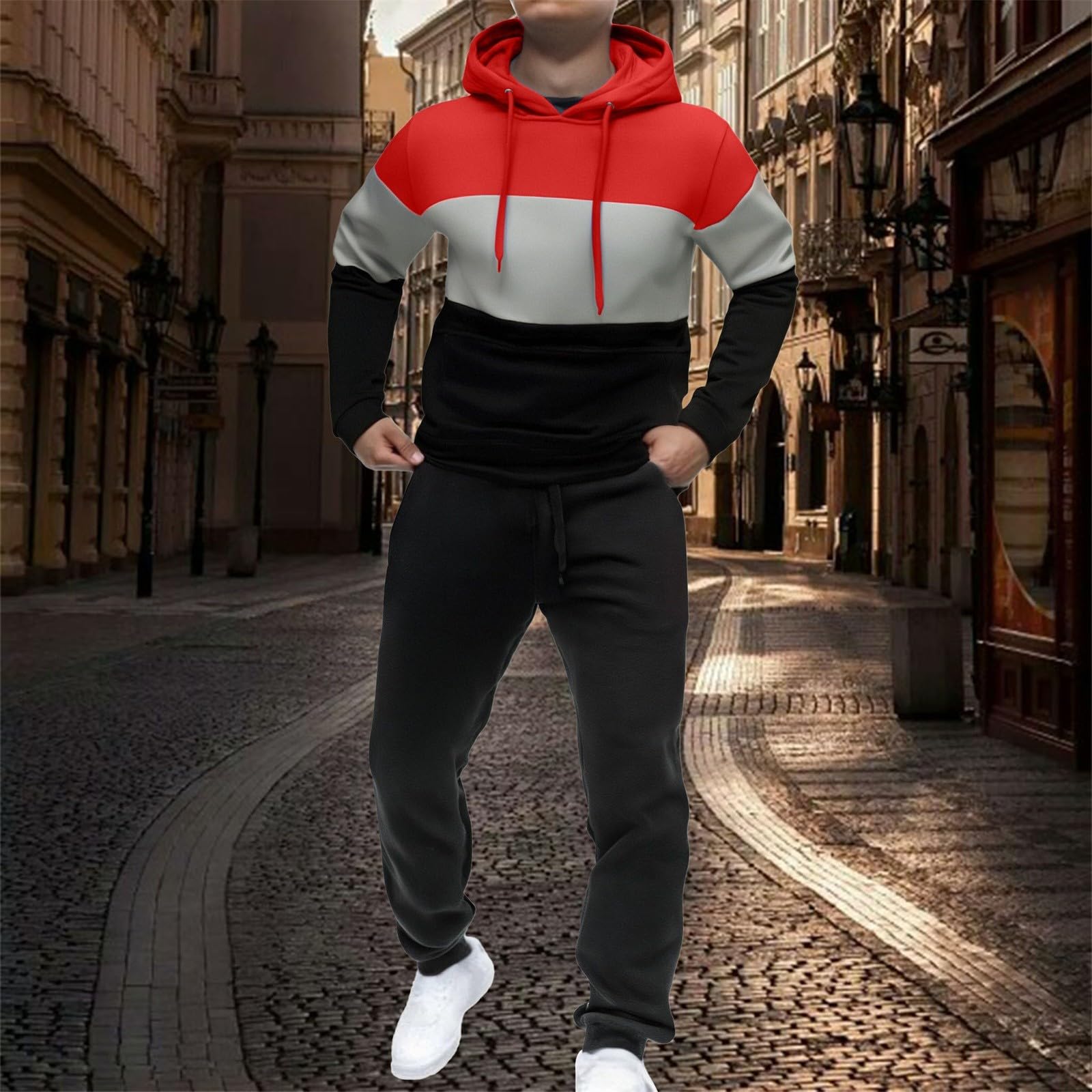 Tuta da uomo taglia lunga, tuta da jogging da uomo in cotone con cappuccio