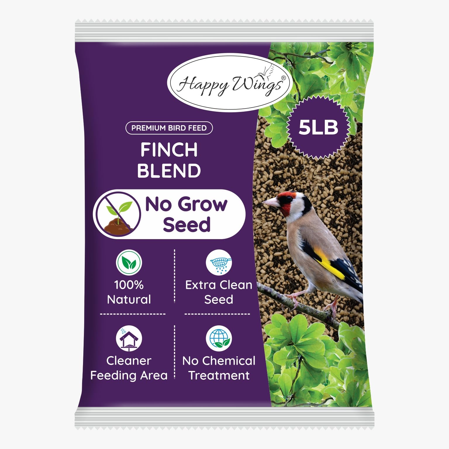 Happy Wings 5 LB Finch Blend Bird Food Mix, Thistle Seed &amp; Sunflower Kernel