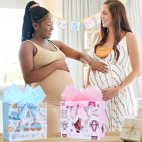 Miniatura 7 de JMANNI Bolsa de regalo para bebé, bolsas de regalo medianas de 2 piezas con 4 papel de seda y 2 tarjetas de felicitación para nuevos padres, baby