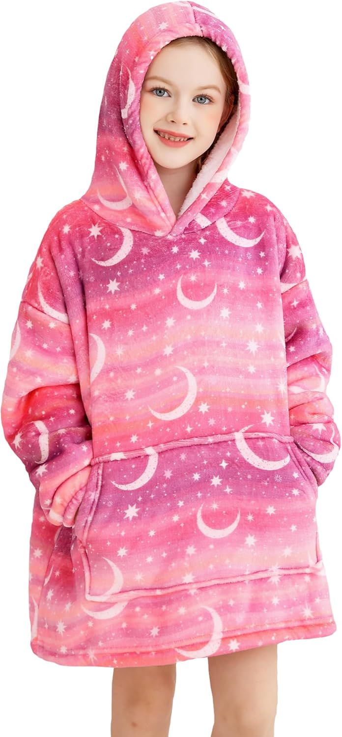 Kids Wearable Blanket, Toddler Sherpa Sweatershirt Hoodie with Front Pocket Comfy Warm Hugs - Image 9