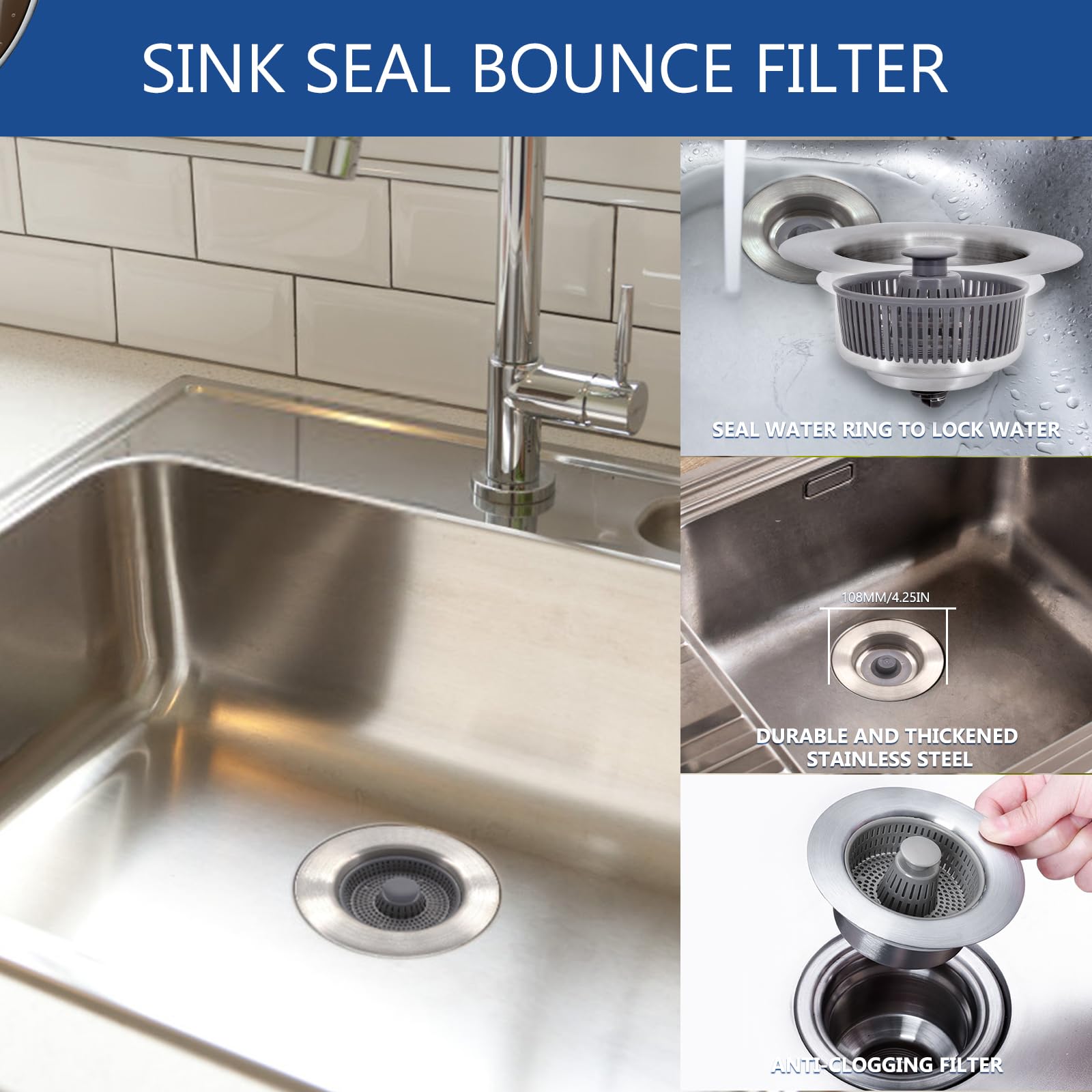 2 Bouchons Pour évier, Bouchon D'évier De Cuisine 3 En 1, Filtre De Vidange Universel
