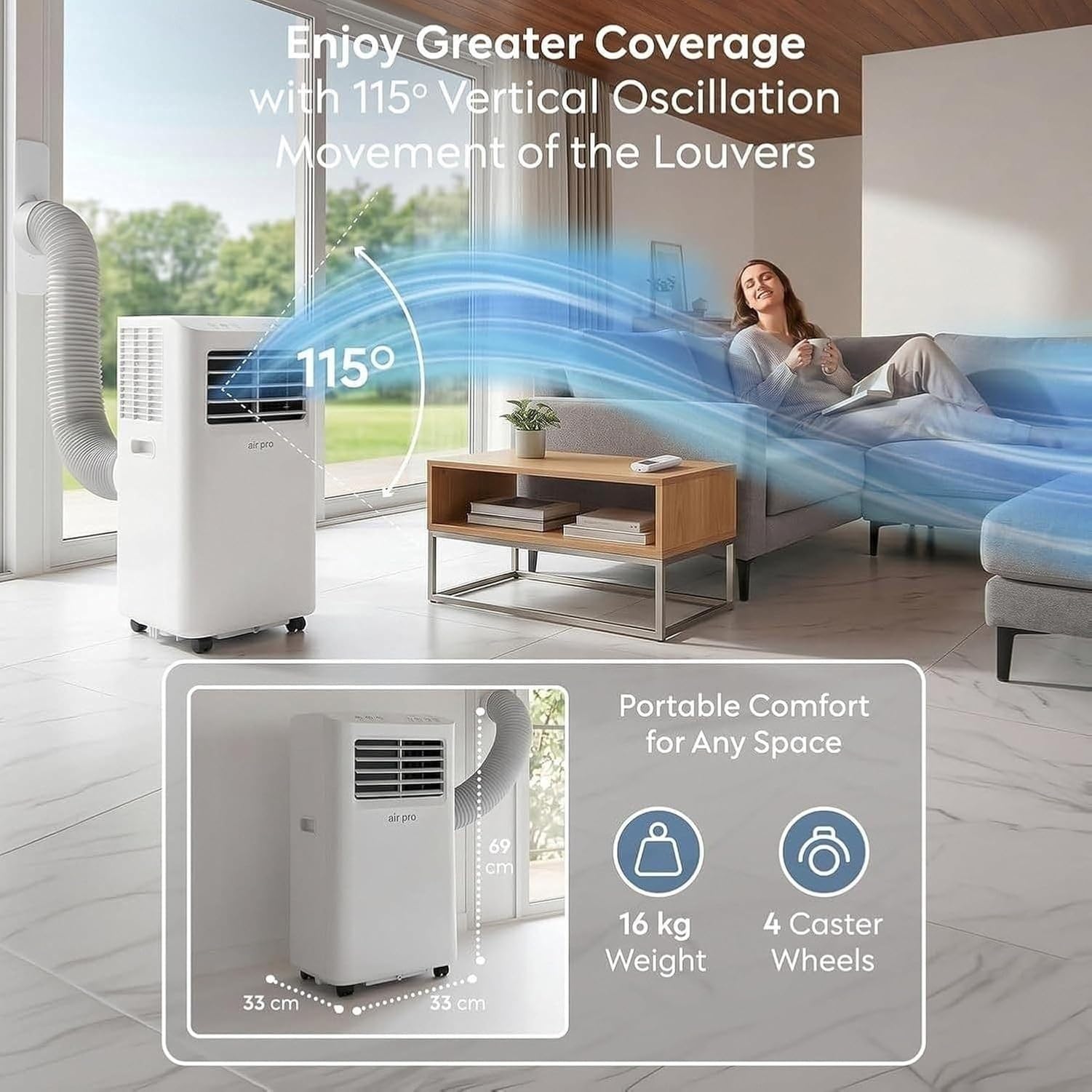Aire Acondicionado Portátil 12000 BTU 4-en-1 Unidad Móvil con Control Remoto, Temporizador 24 Horas y Kit de Ventana, Enfriamiento Potente para Hogar, White, 5000 BTU