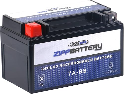 Zipp Battery YTX7A-BS Batería de repuesto sin mantenimiento para ATV, motocicleta y scooter 12 voltios. Terminal de 7 amperios, 6 Ah, tuerca y perno