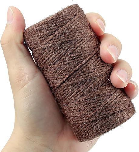 Miniatura 3 de JijAcraft Cuerda de yute de 328 pies, cuerda de cáñamo natural de 0.079 pulgadas de color para envolver regalos, 3 capas marrón para plantas