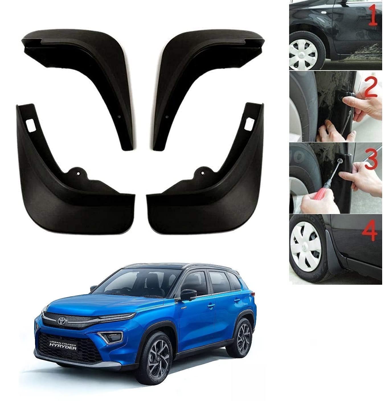 KOZDIKO Car Mud Flaps O.E Type Mud Guard Set of 4 pcs for Toyota Urban_Cruiser_Hyryder