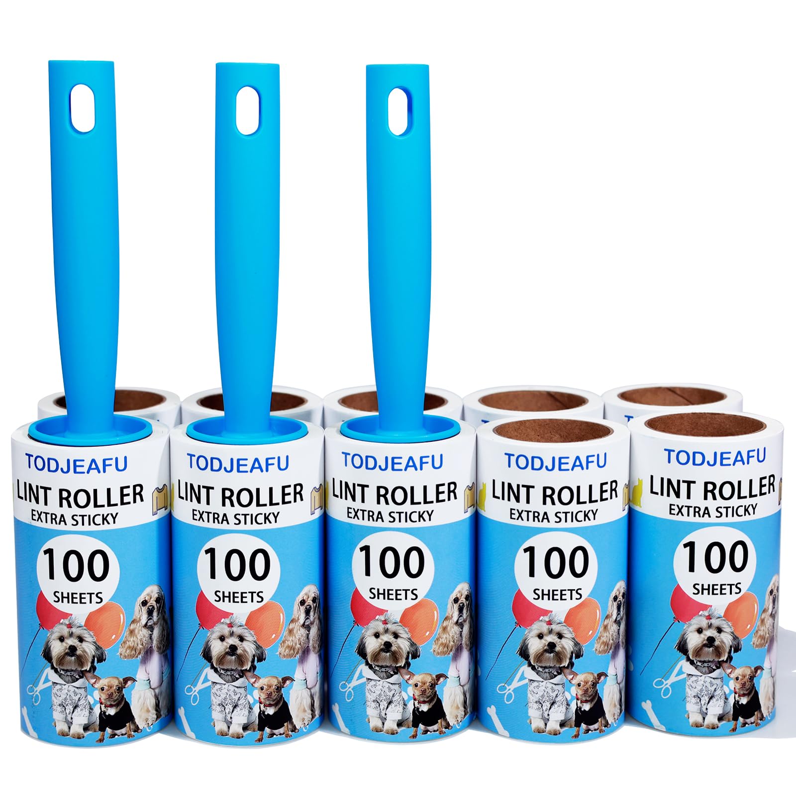 TODJEAFU Lint Roller 1000 Sheets, 3 Handles Extra Sticky Roll, Cat & Dog Hair Remover 10-Piece Set.