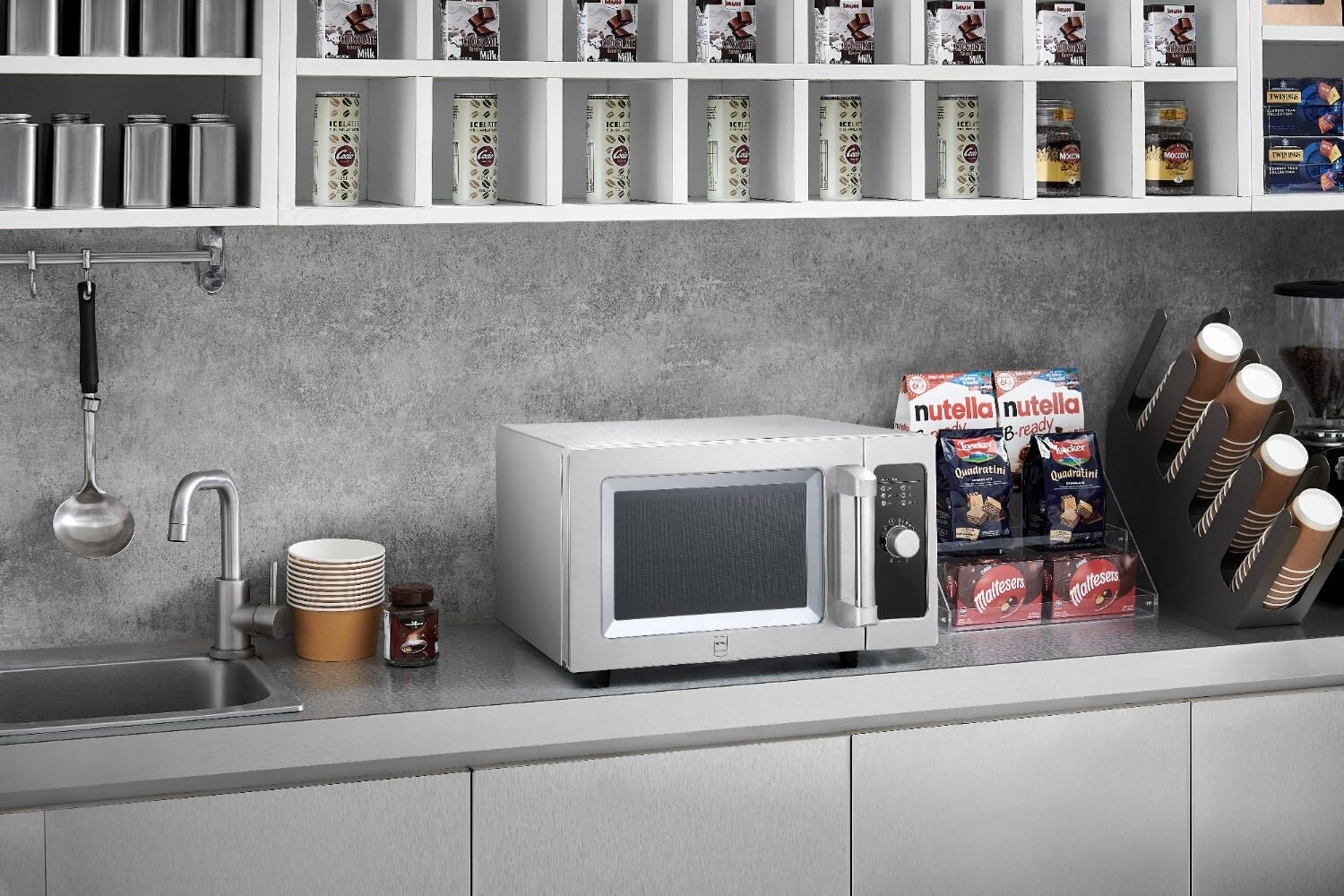 METRO Professional Four à Micro-ondes GMW1125-K, Acier Inoxydable, 51.1 x 43 x 31.1 cm, 1000 W, 25 L, Commande mécanique, Minuterie à Bouton Rotatif, Argenté