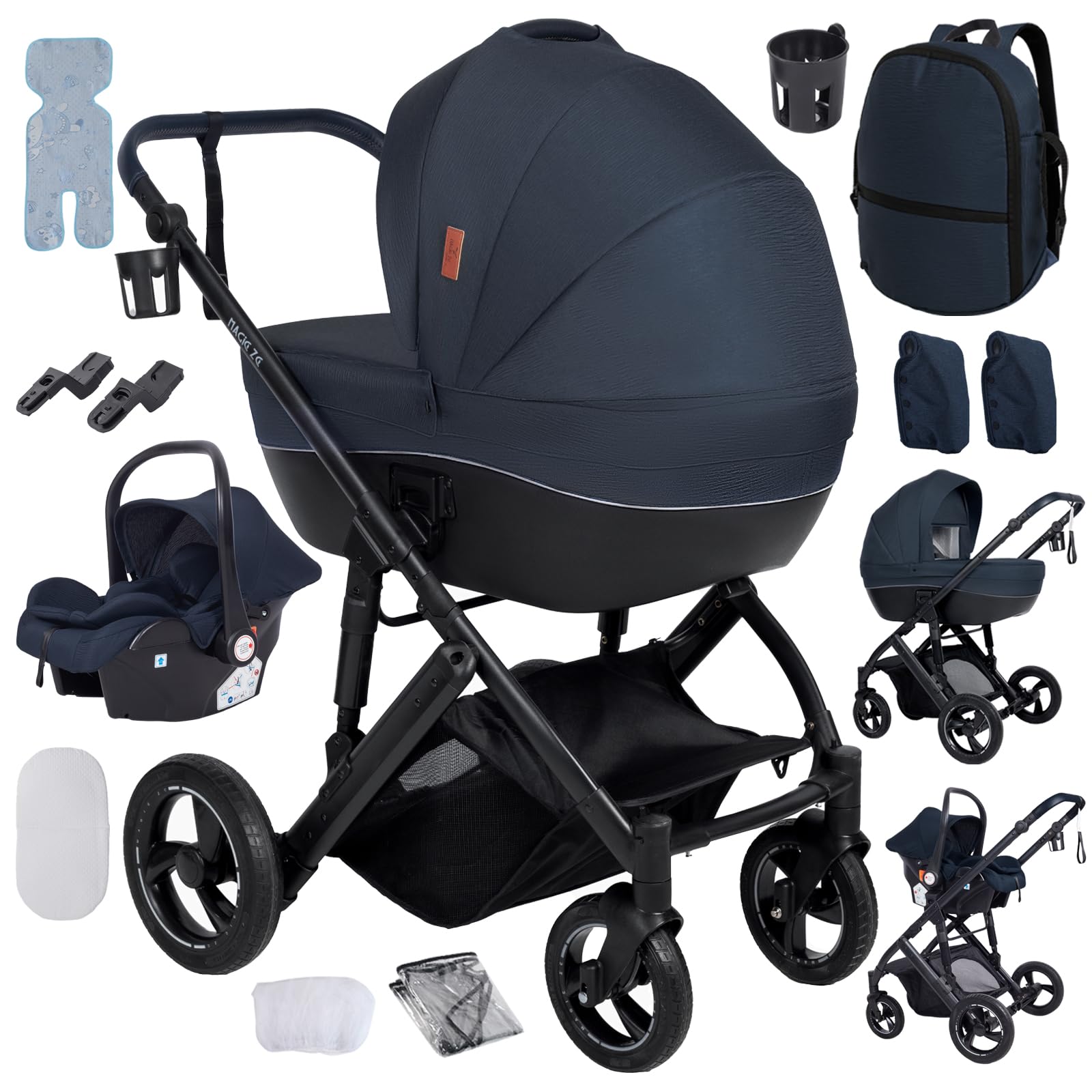 3 in 1 Travel Systems Baby Stroller with Carrycot, Sleeping Basket, Shock-Absorbing, 0-48 Months (3 in 1 Brown) — view 15