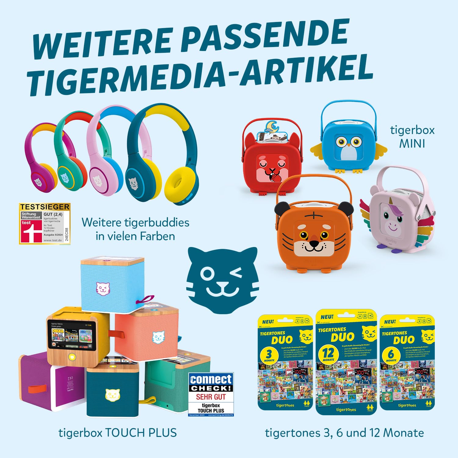 tigermedia tigerbuddies Bluetooth Kopfhörer Kinder | Faltbare Kinder Kopfhörer ab 4 Jahren | Mit Lautstärkebegrenzung 85 dB | Bequemer Sitz & klarer Stereo-Klang | Kinderkopfhörer mit Kabel