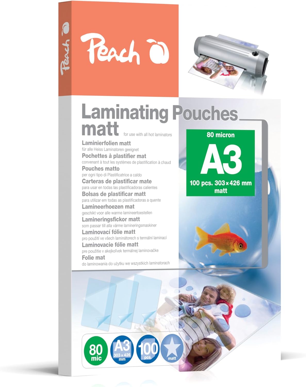 Peach S-PP580-15 Laminating Pouches DIN A3 80 mic Matt Pack of 100