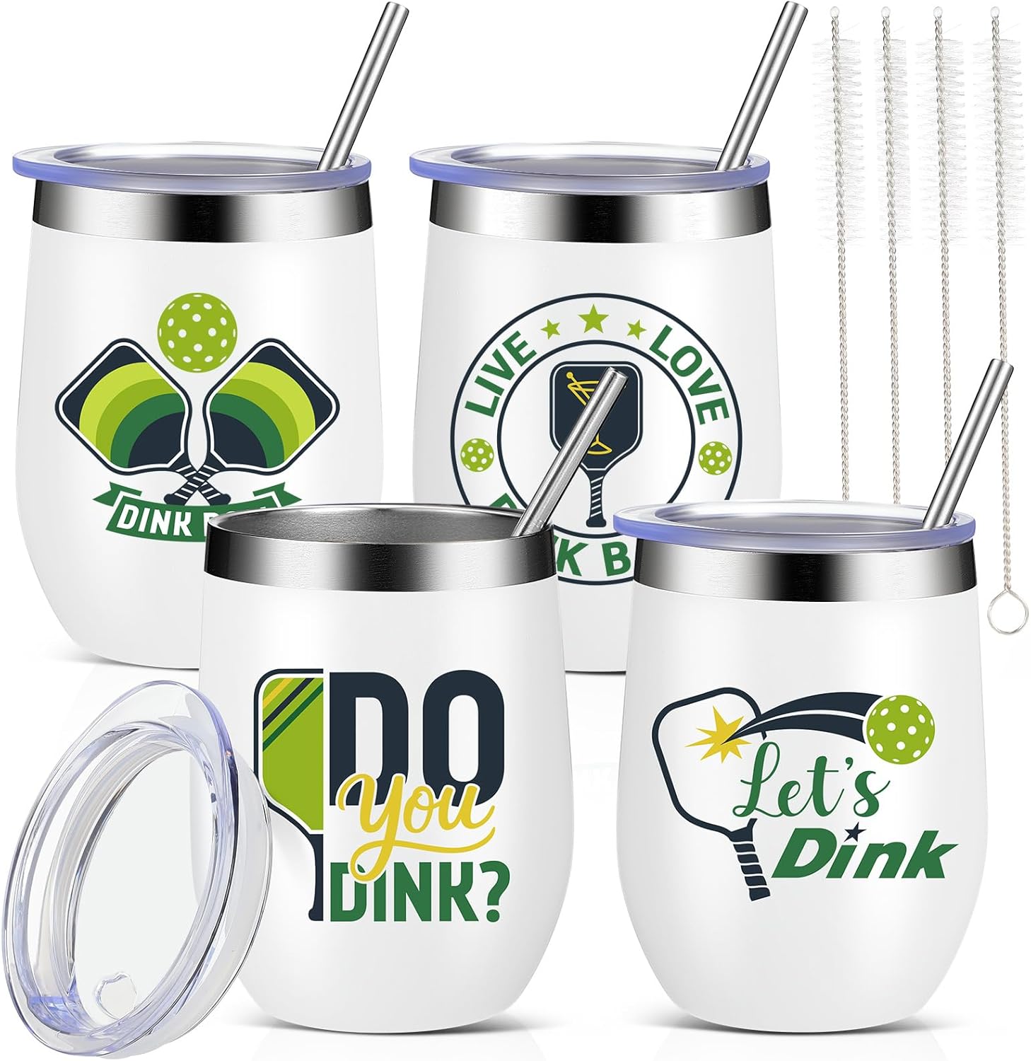 Mifoci 4 Pcs Baseball Tumbler Gifts Bulk Baseball Lovers Wine Tumbler Cups 12 oz Insulated Stainless Steel Wine Glass with Straw and Lid Travel Coffee Mug for Women Men Partners Players