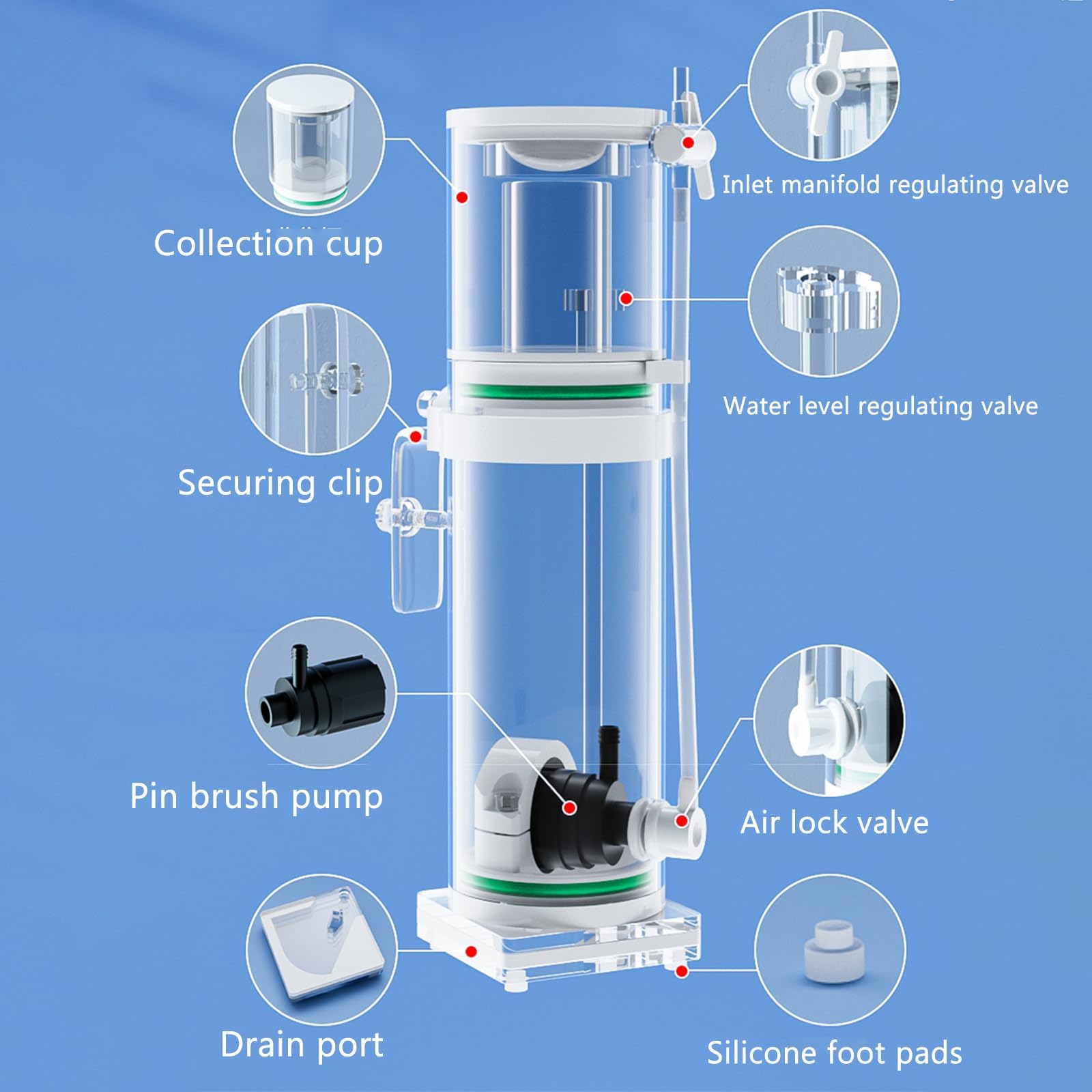 Skimmer de superficie de acuario, espumador interno de proteínas con tubo de aguas residuales, mejora la calidad del agua para peceras, adecuado para varios tamaños de tanques