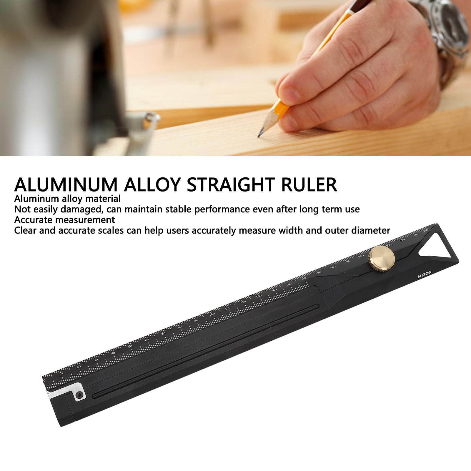 Generic Regla de Medición de Aleación de Aluminio de Precisión Ideal para Tareas de Dibujo de Carpintería 25 Cm 1 Unidad