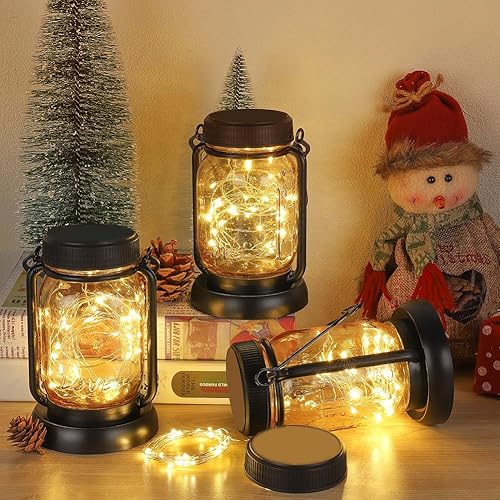 Miniatura 3 de GDEALER Paquete de 4 guirnaldas de 50 luces LED de 16.4 pies, funciona con pilas con temporizador remoto, impermeable, alambre plateado, luces