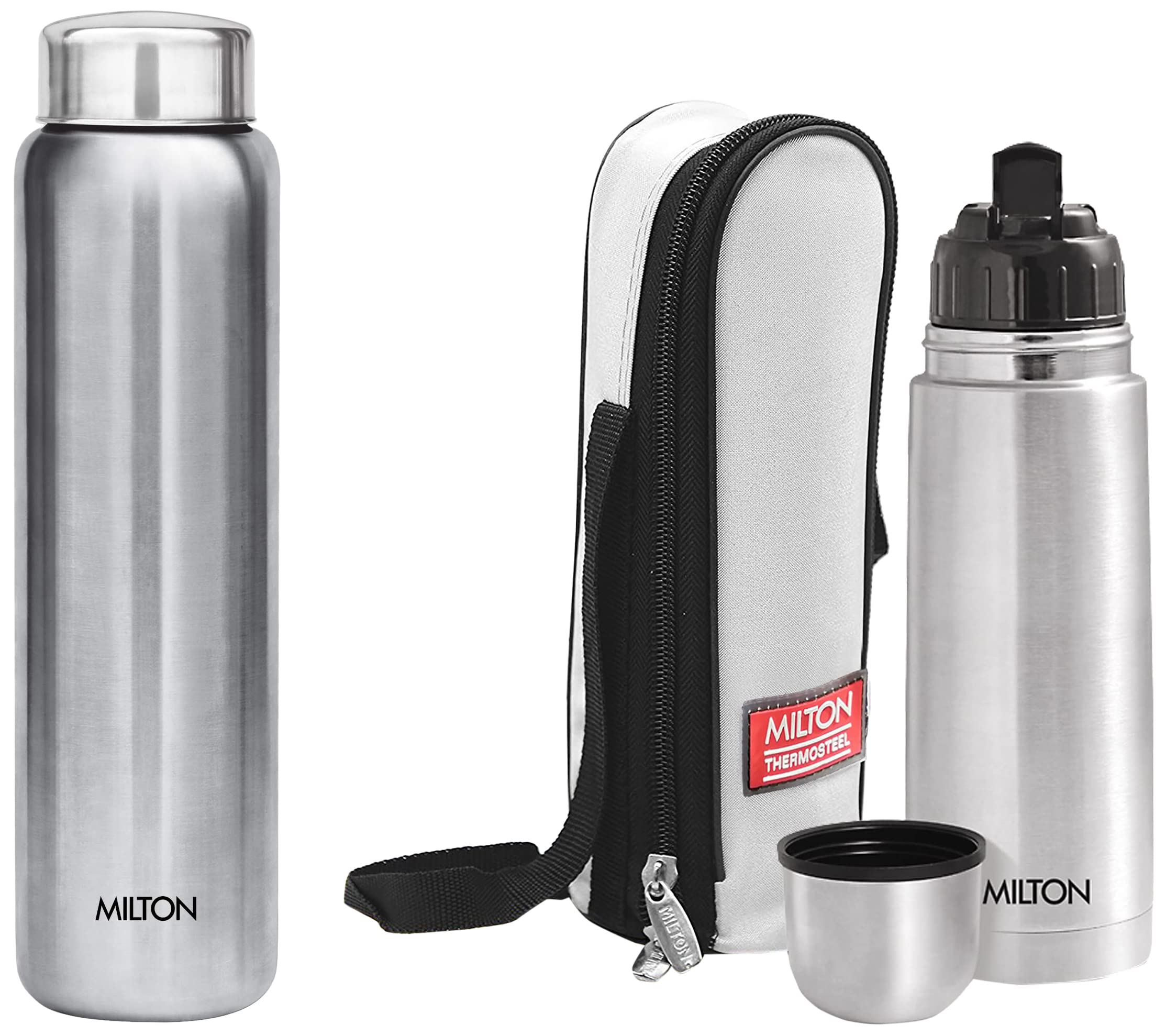 MILTONAqua 1000 Stainless Steel Water Bottle, 950 Ml, Silver Thermosteel Flip Lid Flask, 350 Milliliters, Silver