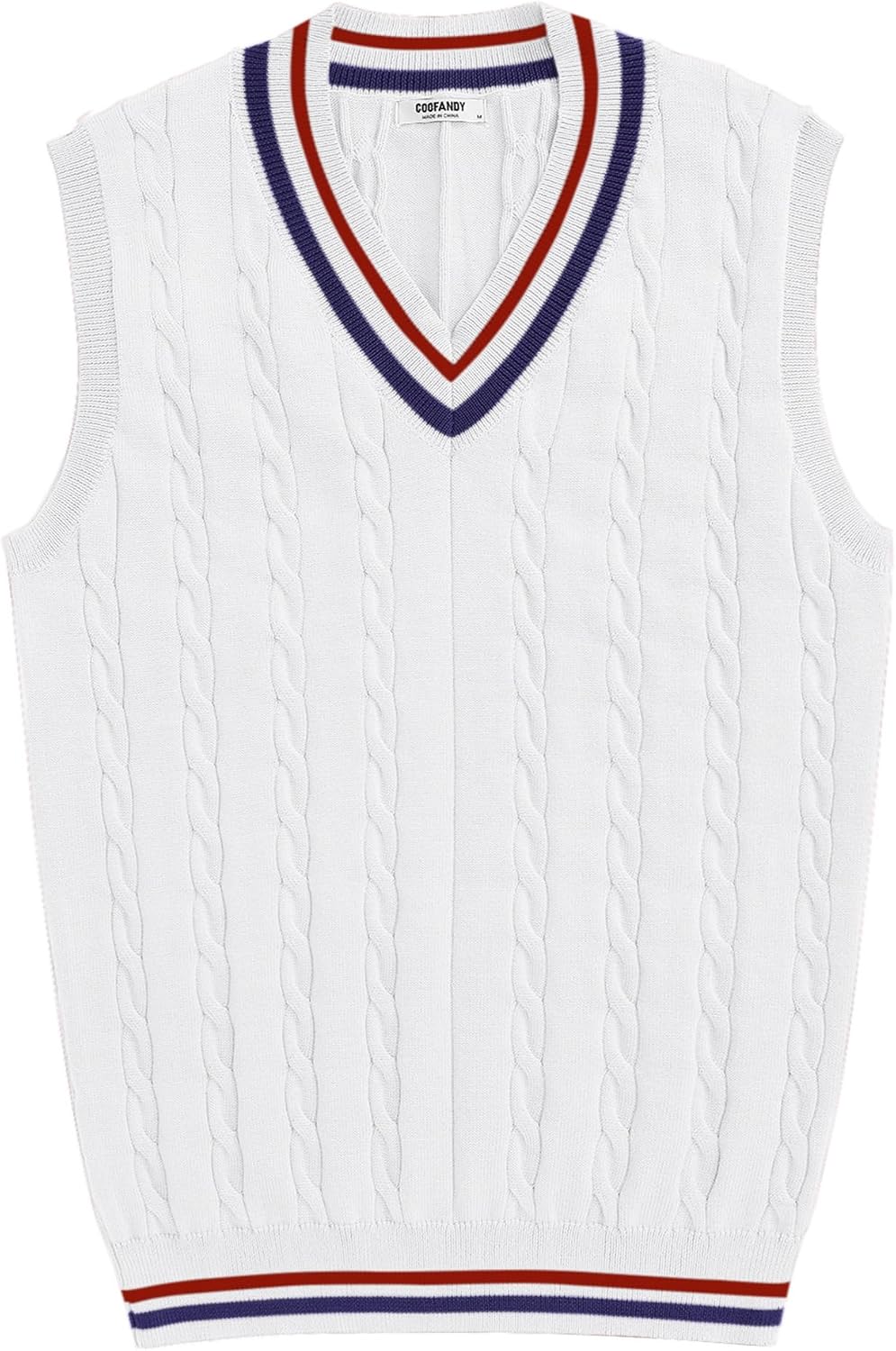 COOFANDY Men's Sweater Vest V Neck Casual Sleeveless Pullover Striped Cable Knit Sweater Vest
