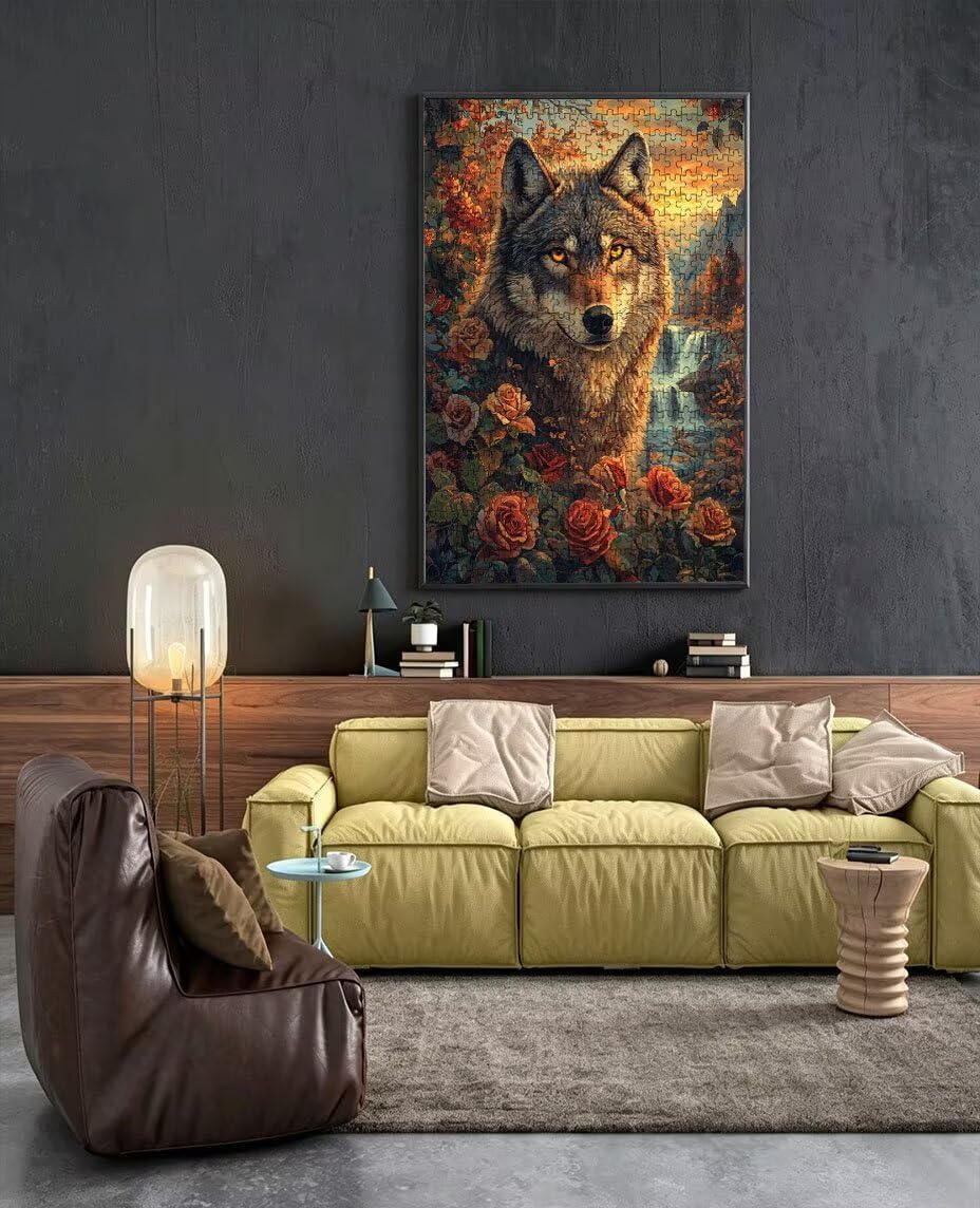 Puzzle 1000 elementów, wilk kwiatowy puzzle dla dorosłych 1000, niemożliwe klasyczne układanki, drewniane układanki, gra rodzinna, do gry edukacyjnej wyzwanie zabawki, dekoracja ścienna prezent BXHZW5