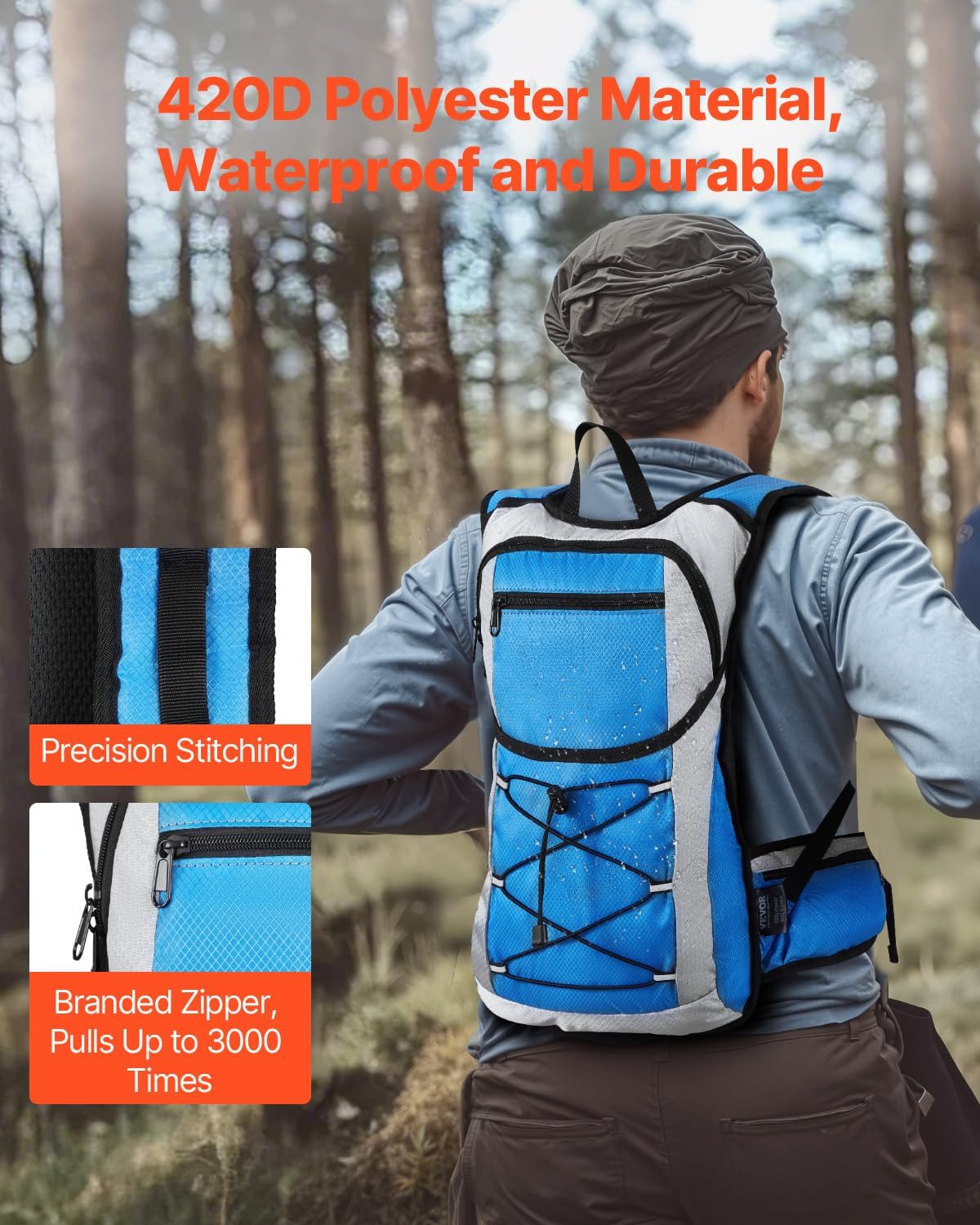VEVOR Hydration Backpack, Insulated Hydration Pack Backpack with Water Bladder, Hiking Water Backpack with Storage for Men Women, Hydro Water Daypack for Hiking Running Cycling Camping