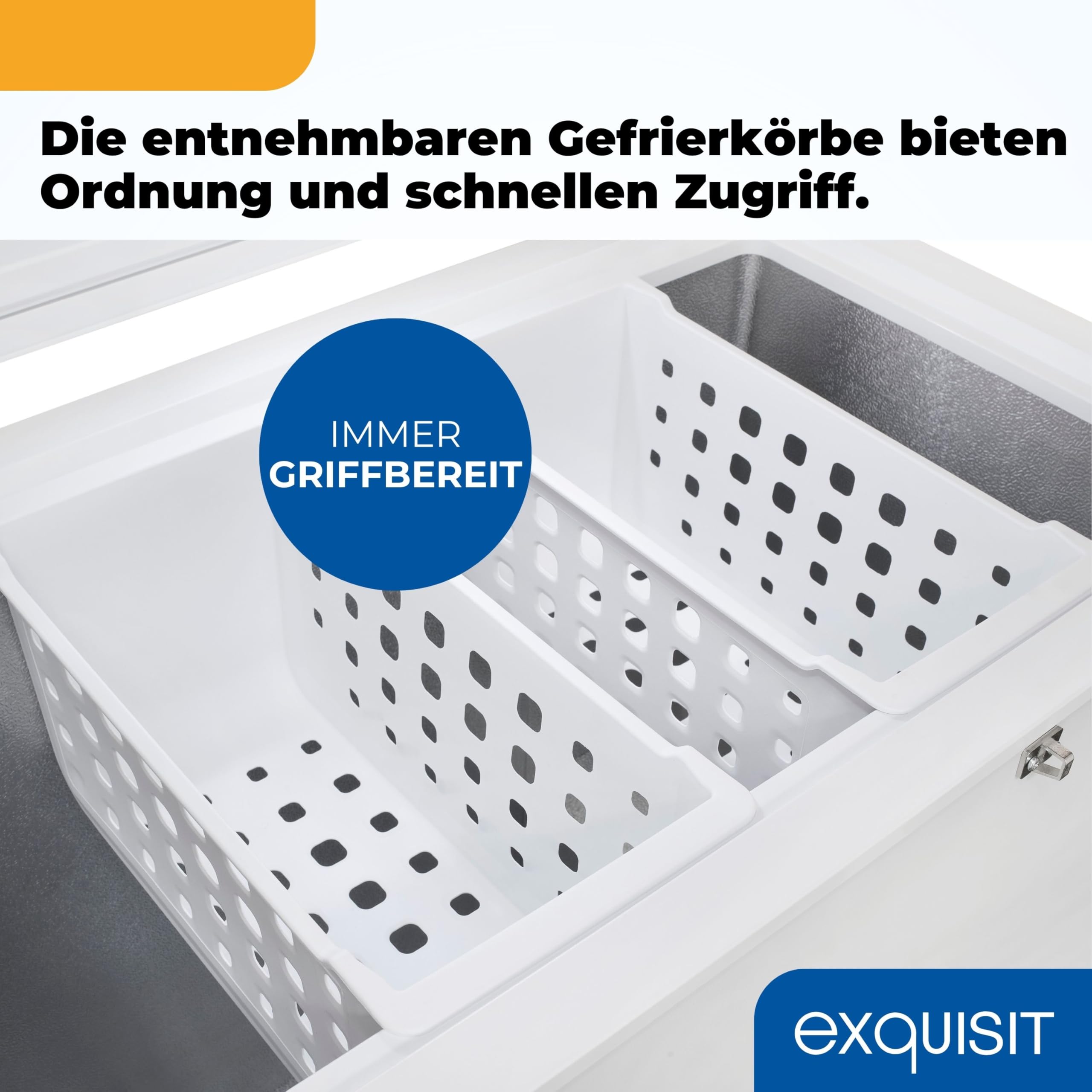 Exquisit GT201-HE-040E Gefriertruhe - 198 Liter Kühlbox mit 4-Sterne-Fach | 2-in-1 Funktion mit Kühlen & Gefrieren - Abschließbar - 200 kWh/Jahr - LED-Licht & Schnellgefrier-Modus - Inklusive 2 Körbe