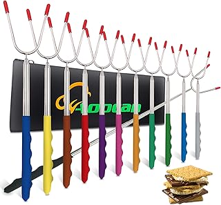 AOOCAN Marshmallow Roasting Sticks, Set of 12 Extend 45" Smores Sticks for Fire Pit, Telescoping Rotating Smores Skewers - Hot Dog Roasting Sticks for Campfire, Camping, Bonfire and Grill