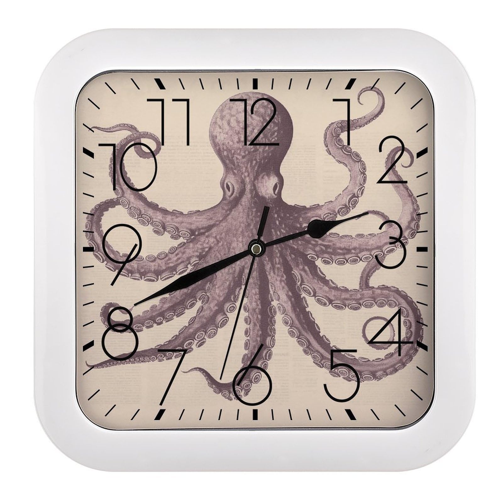 MUSM 10.2 X 10.2 Inch Modern Vintage Octopus Wall Clock Battery Operated High Accuracy Decorative Square Clocks for Kitchen Bedroom Living Room Home Office Porch