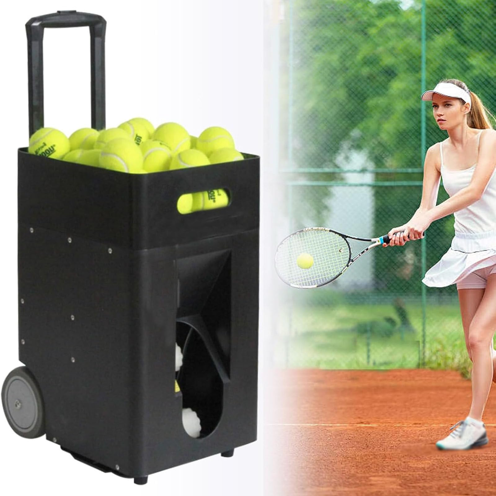 Máquina portátil para lanzar pelotas de tenis, práctica para detectar pelotas, tiempo de juego de 2 a 4 horas, capacidad de hasta 50 pelotas, para principiantes, entrenamiento deportivo en solitario