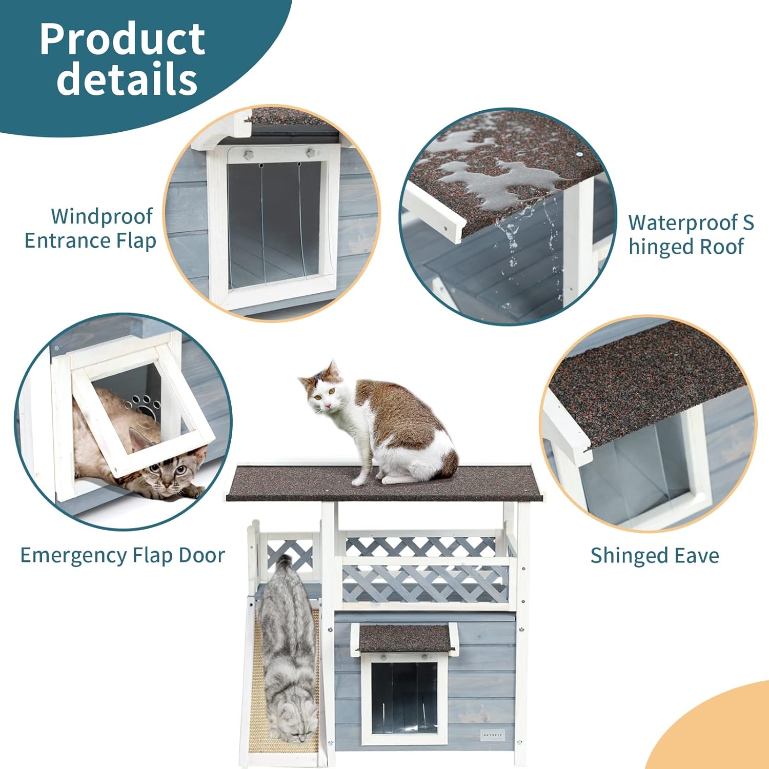 Petsfit Outdoor Cat House Cat Shelter Cat Condo Weatherproof for Feral Cats with Scratching Pad Windproof Door Flap Waterproof : Pet Supplies