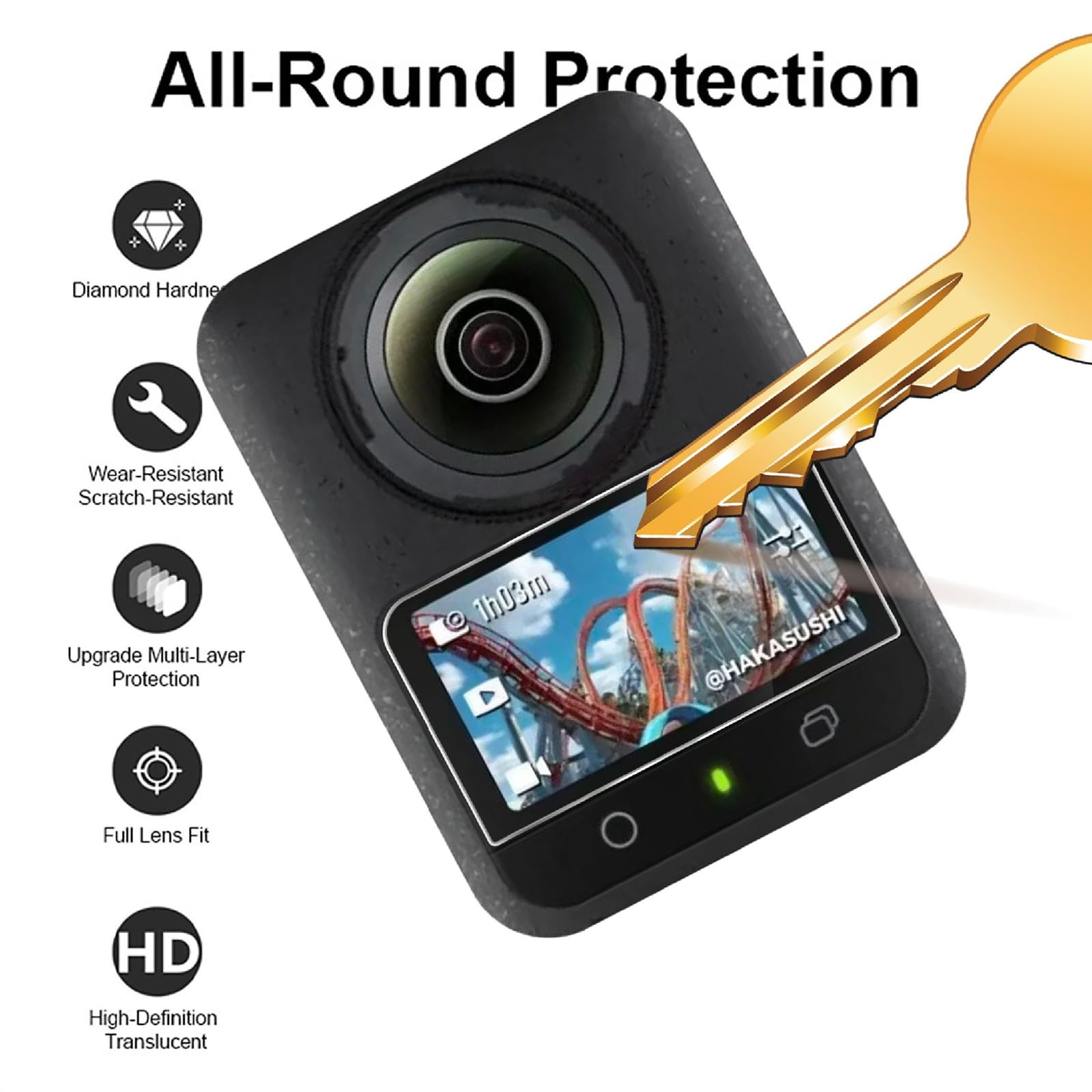 GIOPUEY Pellicola Protettiva per DJI Osmo 360, [4 Pezzi] Vetro temperato Schermo Protezione Pellicola [Copertura Completa] [Anti-graffio] - Trasparente